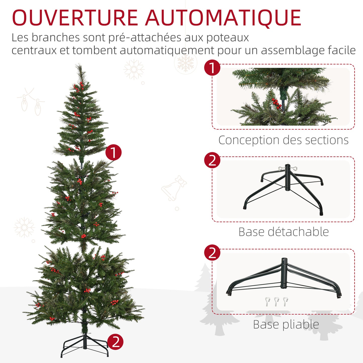 Kunstkerstboom – Nepkerstboom – Kerstboom Kunst – Decoratieve Kerstboom – Sfeervolle Boom – 210 cm Hoog – 746 Takken Met Hulst – Inklapbare Metalen Standaard