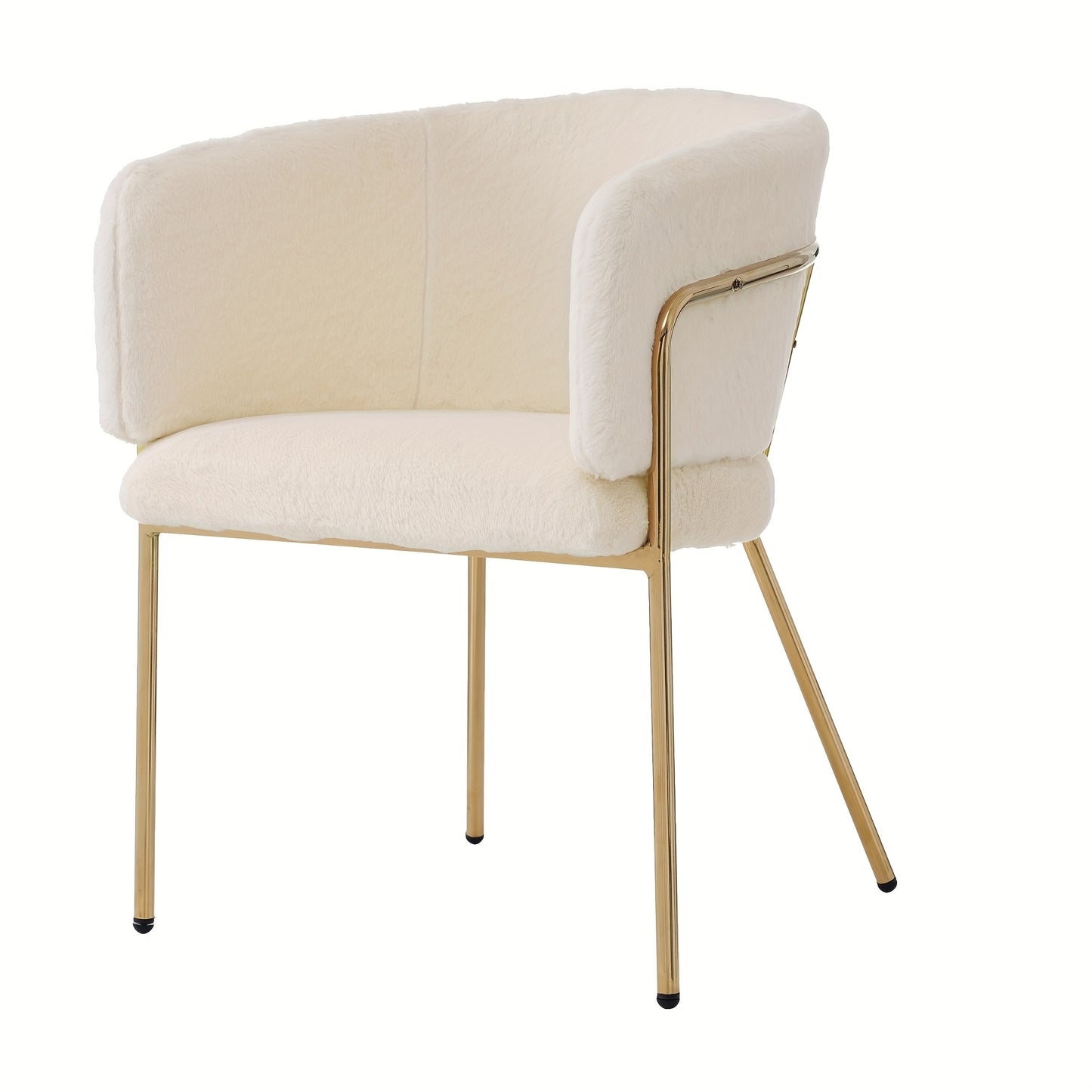 Loungestoel – Fauteuil – Relaxstoel – Zitzak – Woonkamerstoel – Beige Imitatie Konijnenbont – Goud Metalen Frame – Stevig & Comfortabel