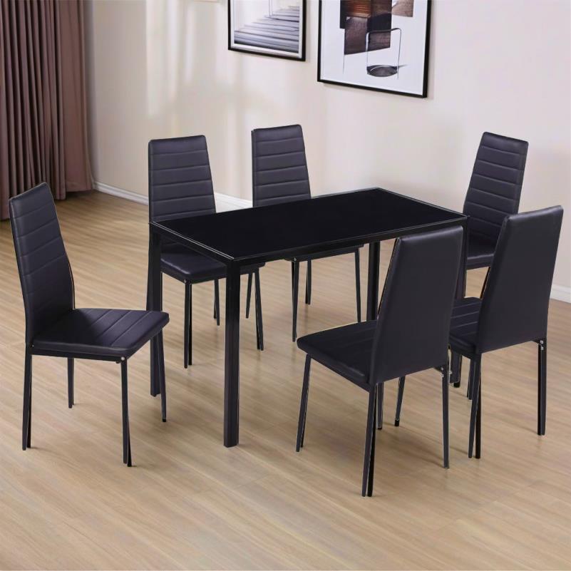 Eetkamerstoel – Eetkamerstoelenset – Stoel – Keukenstoel – Kuipstoel – Set van 7 – Zwart – Comfortabele Stoelen – Modern Design