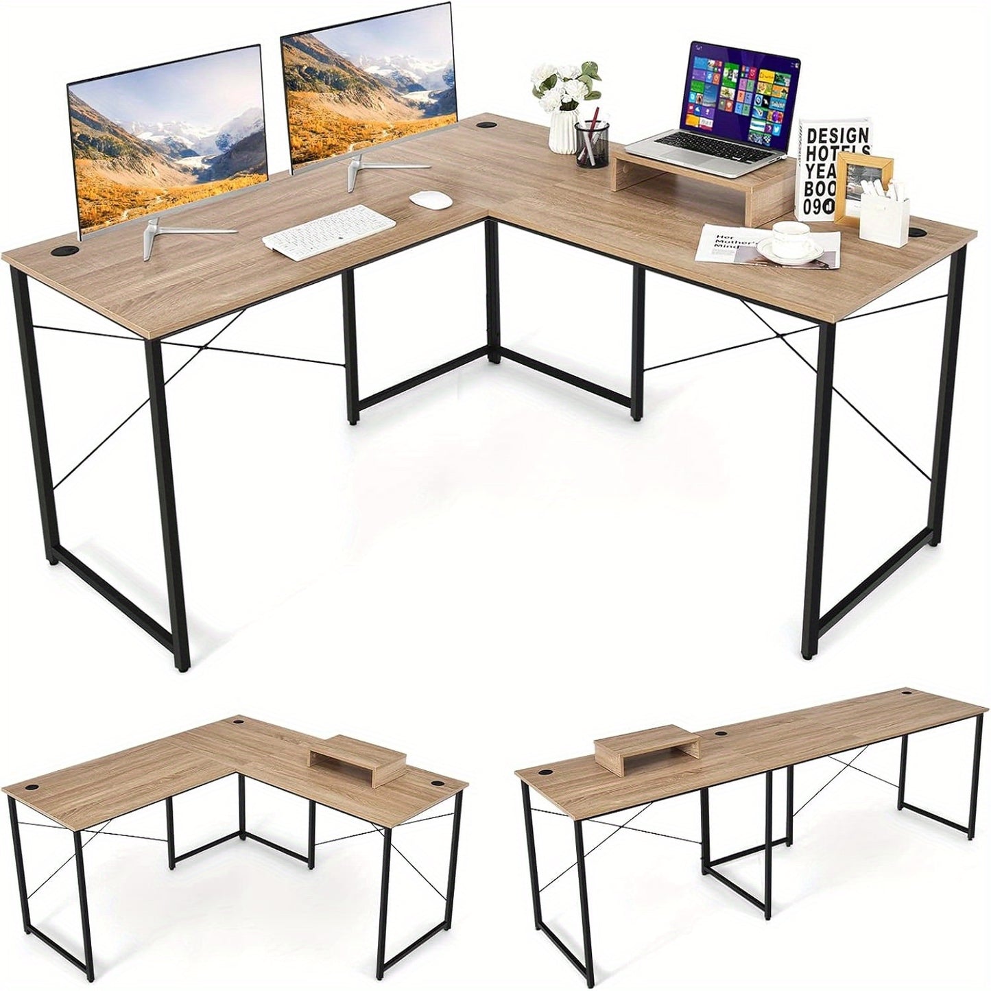 Computerbureau – Bureautafel – Computertafel – Bureaumeubel – Werkplek – L-vormig – Stevig Stalen Frame – 150x150x74 cm – Houtlook