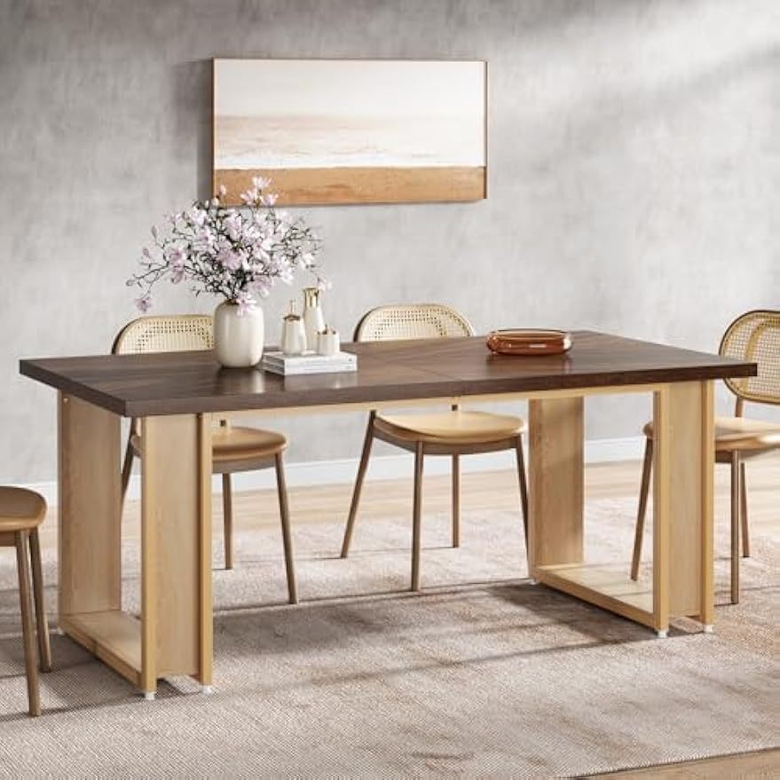 Eettafel – Keukentafel – Dinertafel – Tafel Voor 4 Personen – Houten Tafel – 60 cm Breed – Stevig Metalen Sled Onderstel – Rustic Brown