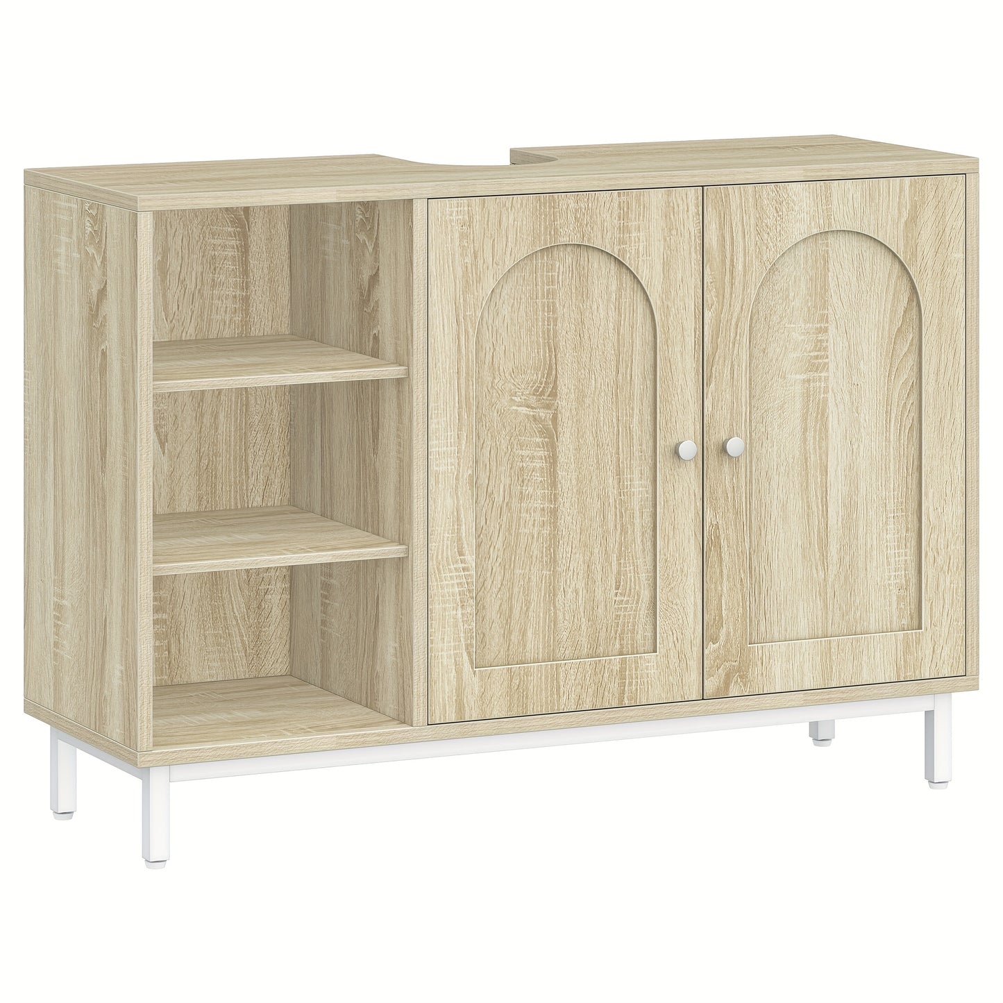 Badkamermeubel – Badkamerkast – Onderkast – Wastafelmeubel – Toiletmeubel – Licht Eiken – 2 Deuren Met Verstelbare Planken – Vochtbestendig P2 MDF Met Metalen Poten