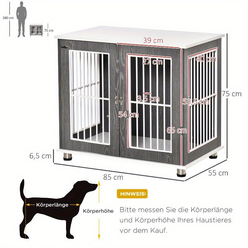 Hondenhok – Huisdier Bench – Dierenhokje – Hondenren – Kleine Hondenbench – Ruime Binnenkant – Stevige Siliconen Constructie – Grijs/Wit 83,8x55,9x73,7 cm