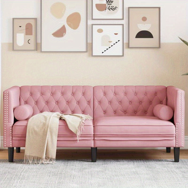 2-zits bank – 2-zitsbank – loveseat – zitbank – tweezits sofa – Chesterfield design – roze velvet stof – vlekbestendig en hypoallergeen – makkelijk schoon te maken