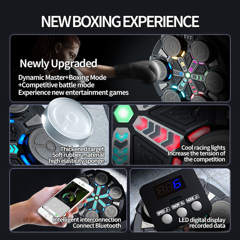 Boksbal speelgoed – Boksmachine – Bokstrainer – Reflexbal – Boksset – Met Bluetooth muziek – Digitale LED-score – Inclusief 2 paar bokshandschoenen