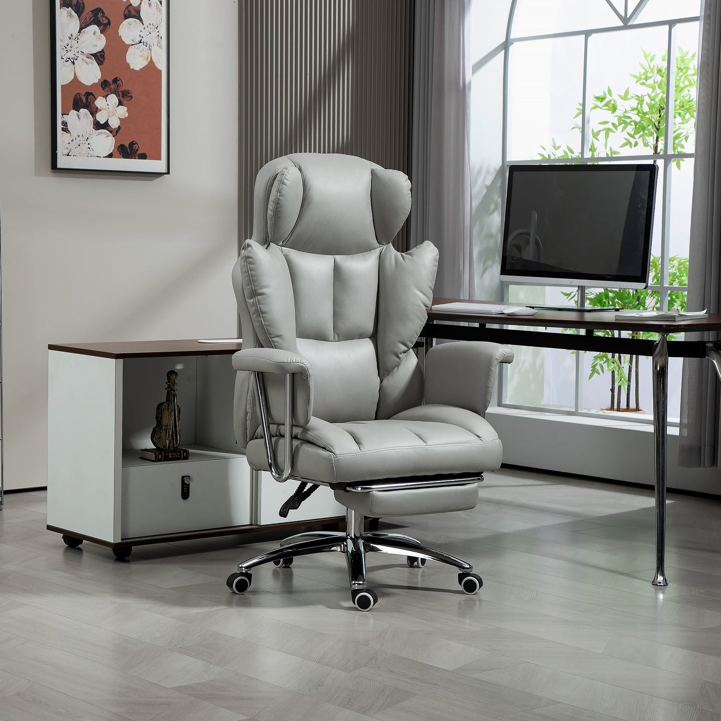 Bureaustoel – Office Chair – Ergonomische Stoel – Draaistoel – Kantoorstoel – Verstelbare Rugleuning Tot 135° – In Hoogte Verstelbaar Met Voetensteun – Lichtgrijs – Max. 120 kg