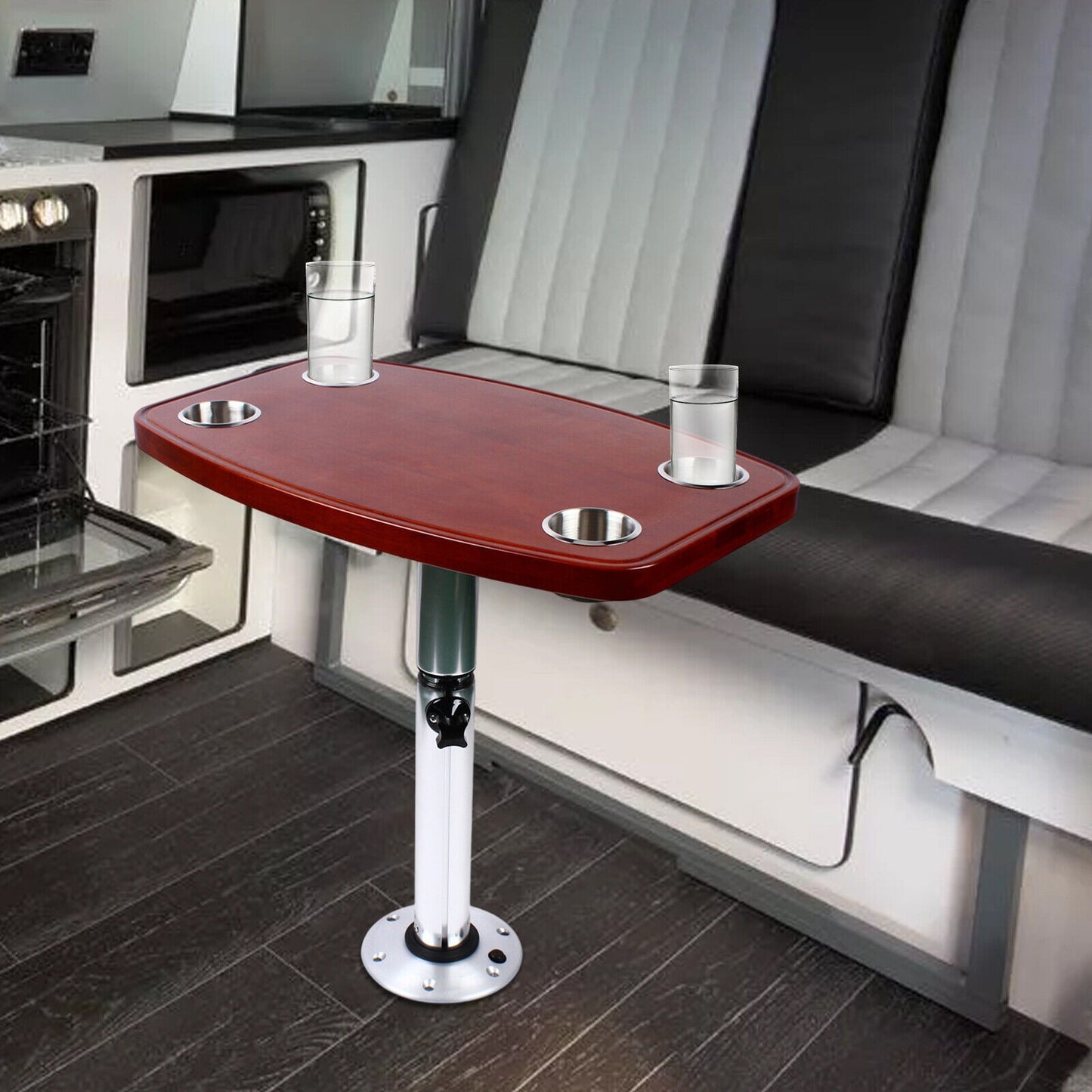 Tafel – Campingtafel – Caravan tafel – Wandtafel – Statafel – Eikenhout – Inklapbaar – Verstelbare Hoogte 60x38 cm – 4 Bekerhouders – Compact & Ruimtebesparend