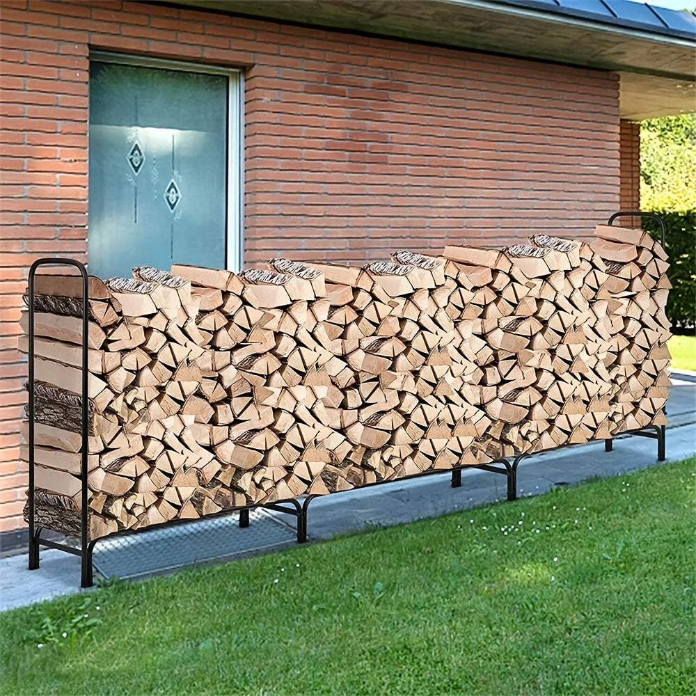 Houtopslag – Houtdrager – Brandhoutrek – Houtrek – Houtopbergkast – Verstelbaar in 3 Lengtes – Draagvermogen 408 kg – Zwart Gepoedercoat Staal – Weerbestendig