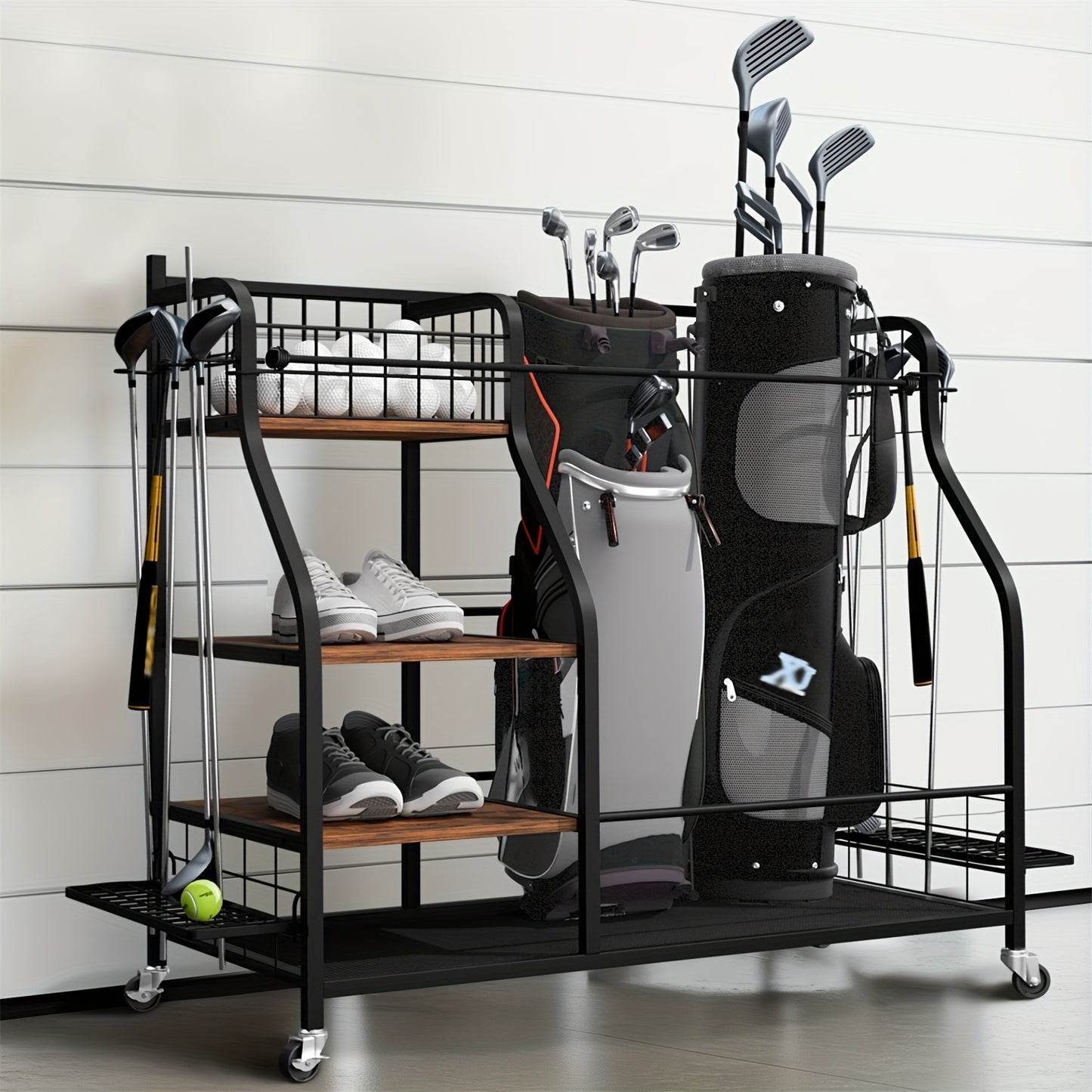 Golf Organizer – Golfopberger – Golfclubhouder – Golftasrek – Golfkar Organizer – Rolling Design Met Wieltjes – Stevig IJzer En MDF