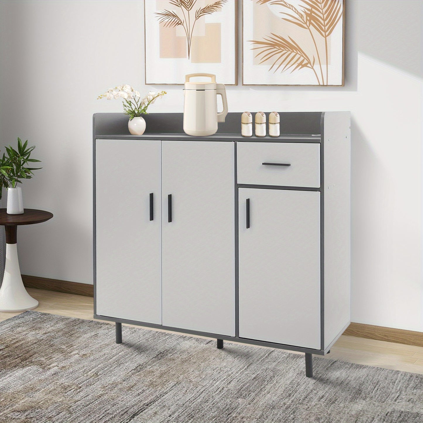 Keukenkast – Keukenopberger – Opbergkast – Buffetkast – Keukenmeubel – Verstelbare Planken – 60 kg Draagkracht – Vrijstaand Modern Design – Wit, Grijs, Zwart