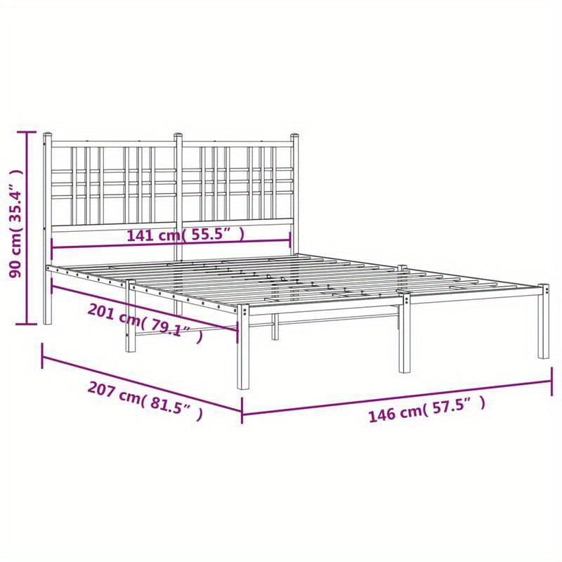 Bedframe met hoofdbord metaal zwart 140x200cm