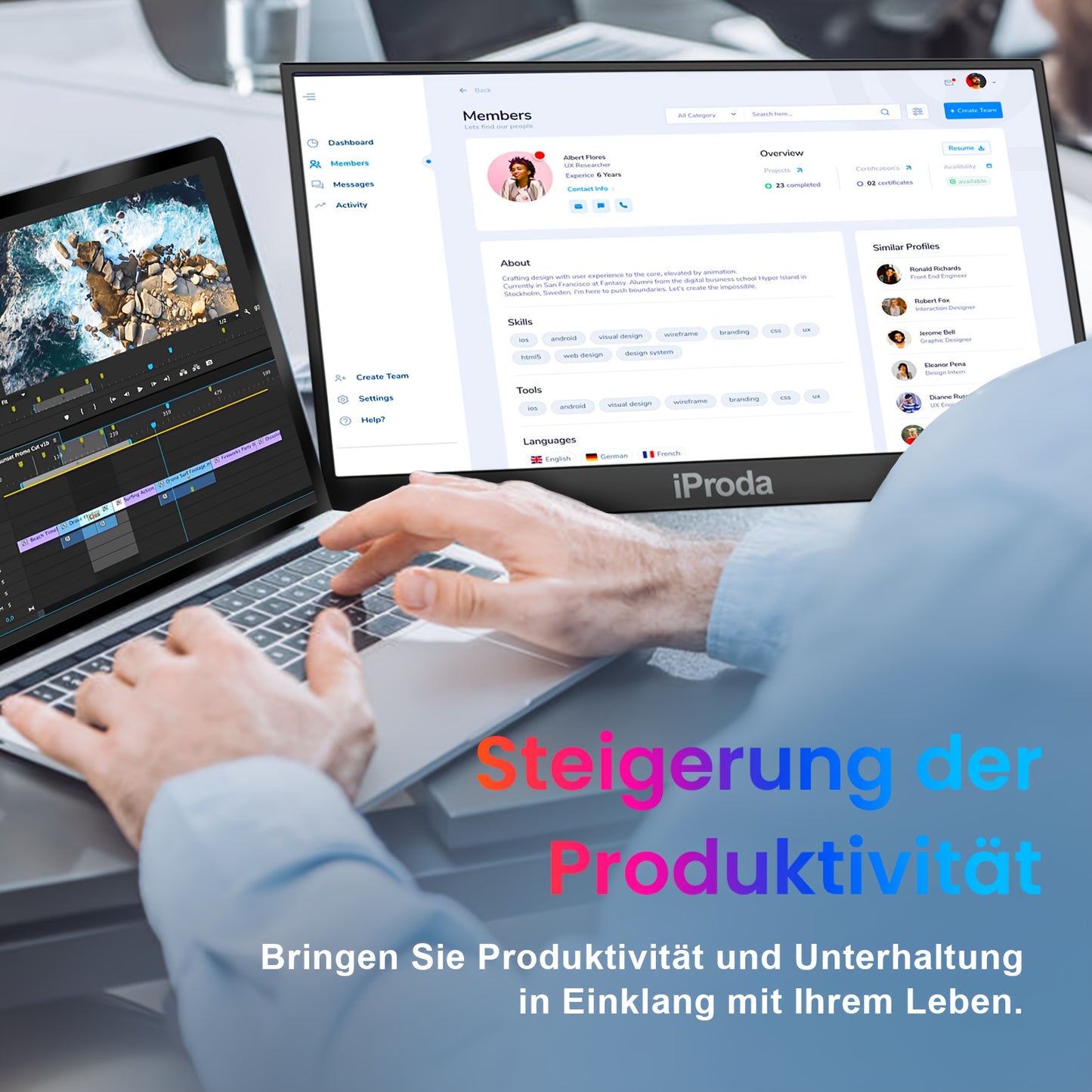 18,5 Inch Draagbare Monitor – Portable Scherm – Extern Display – Extra Beeldscherm – Ultradun Scherm – 120Hz Verversing – 100% sRGB Kleurweergave