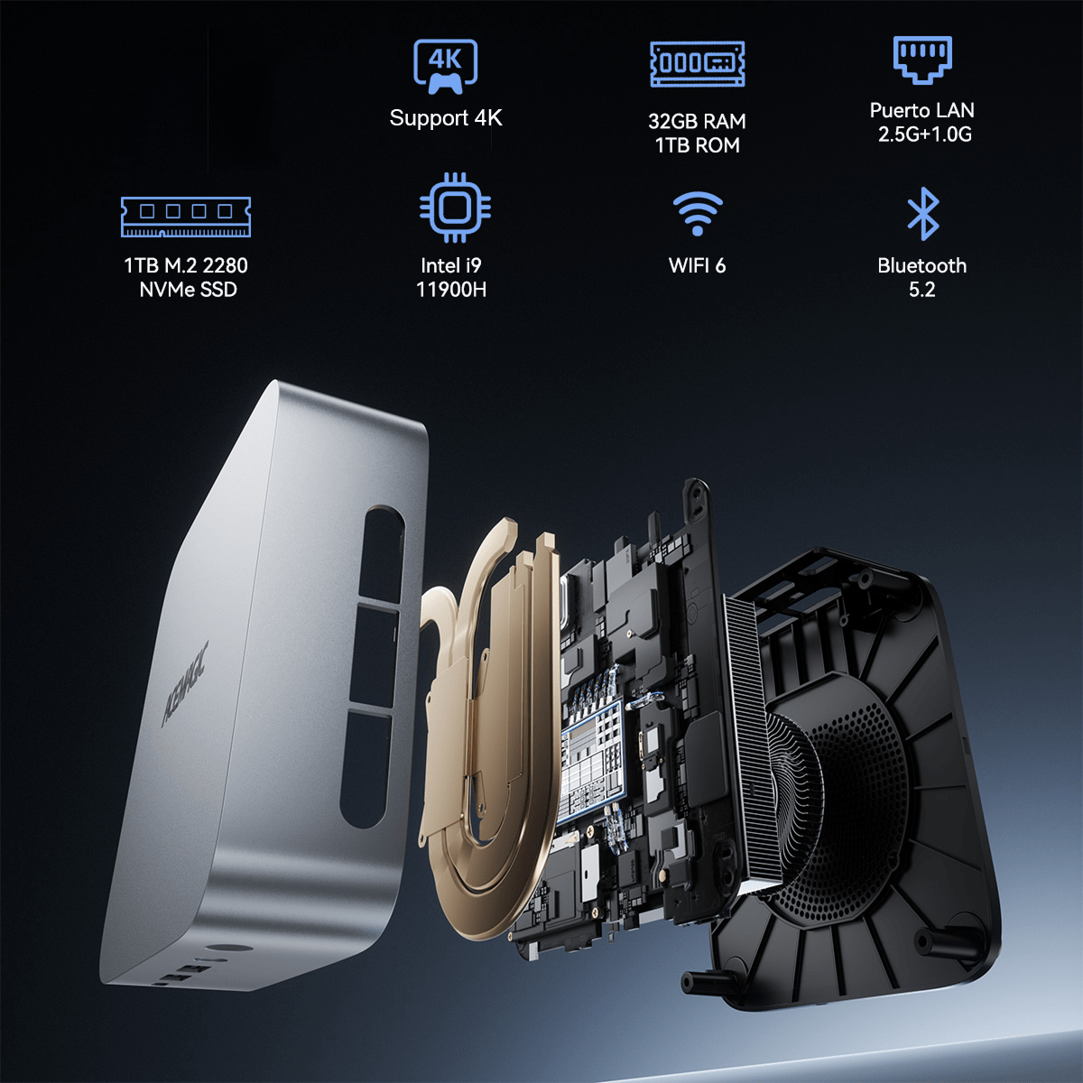 Mini PC – Mini Computer – Compact Pc – Kleine Desktop – Windows Pc – AMD Ryzen 7 – 32GB DDR4 – 512GB M.2 SSD – Wifi 6E – Bluetooth 5.2 – Triple 4K Display – Type-C