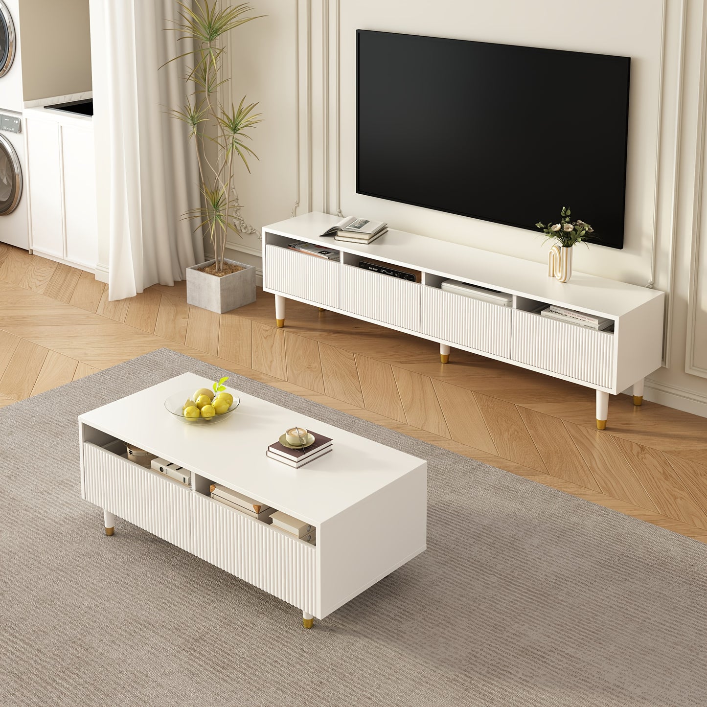 Salontafel – Koffietafel – Woonkamertafel – Tafeltje – Opbergtafel – Modern Wit – Golvend Ladeoppervlak – Ruime Opbergladen – Compact Formaat