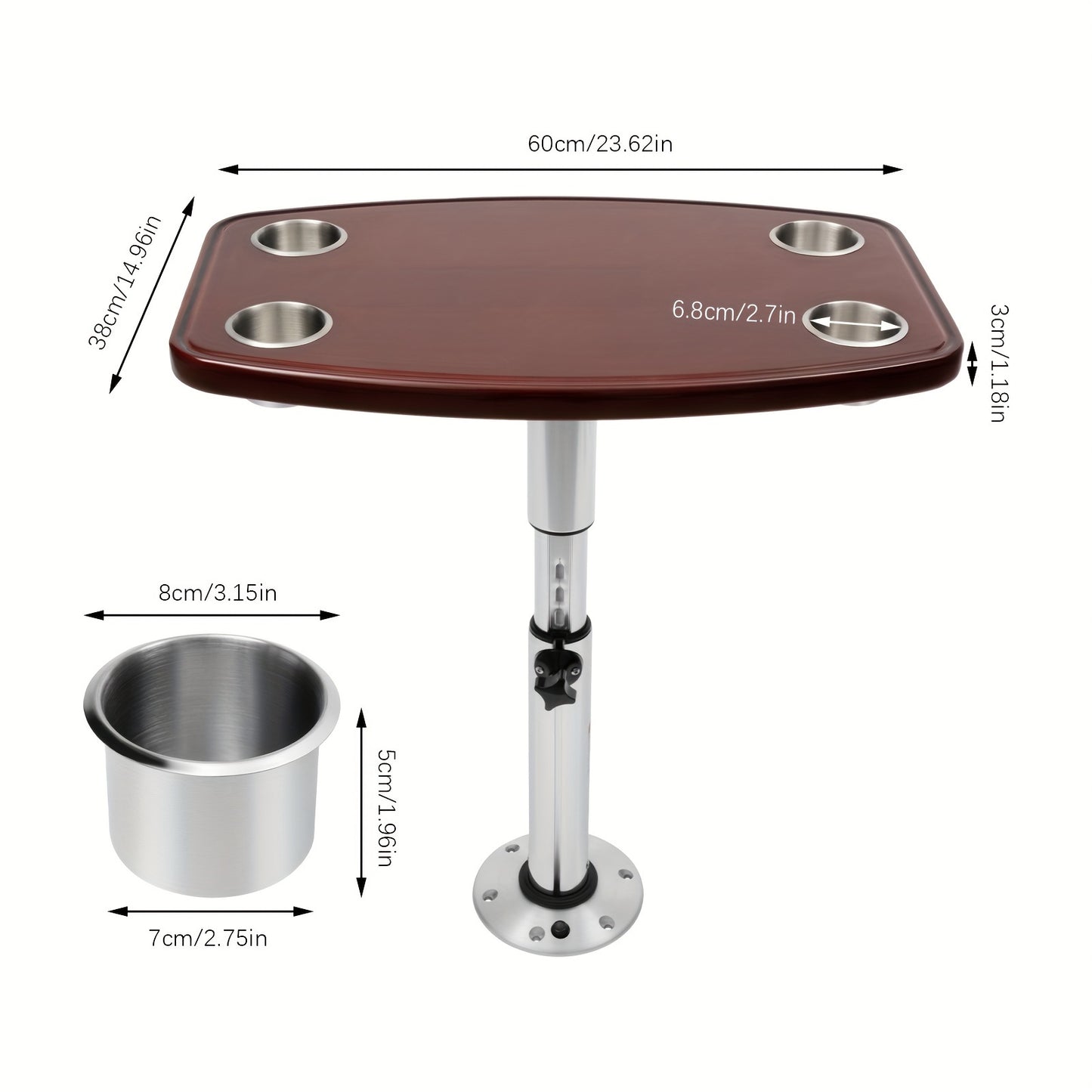 Campingtafel – Klaptafel – Vouwtafel – Tuintafel – Kampeertafel – Verstelbaar Aluminium Onderstel – Gelakt Eikenhout 60x38 cm