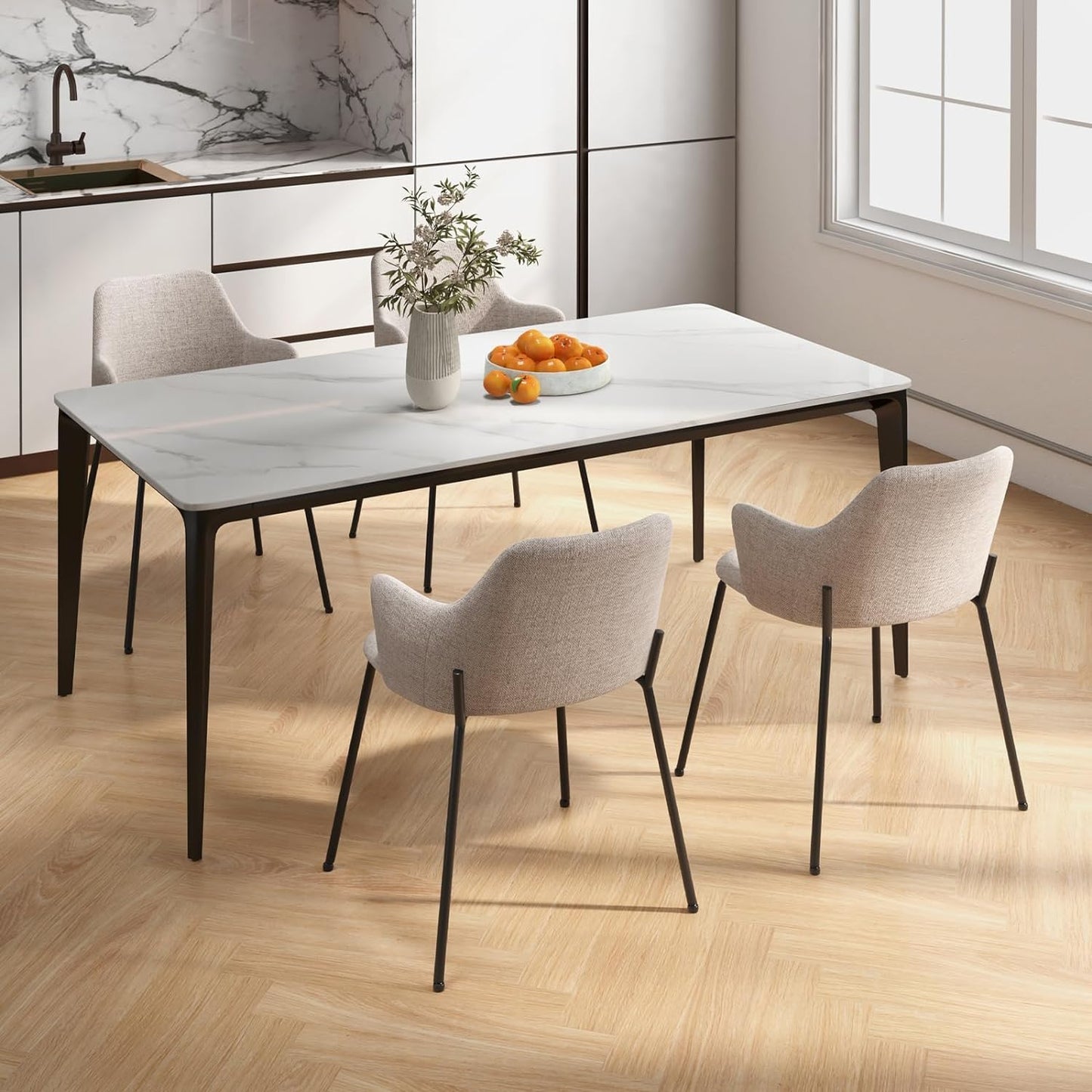 Eetkamerstoelen – Stoelen – Kuipstoelen – Keukenstoelen – Gestoffeerde Stoelen – Wit – Ergonomisch Gebogen Rugleuning – Stevig Metalen Frame Tot 150 Kg