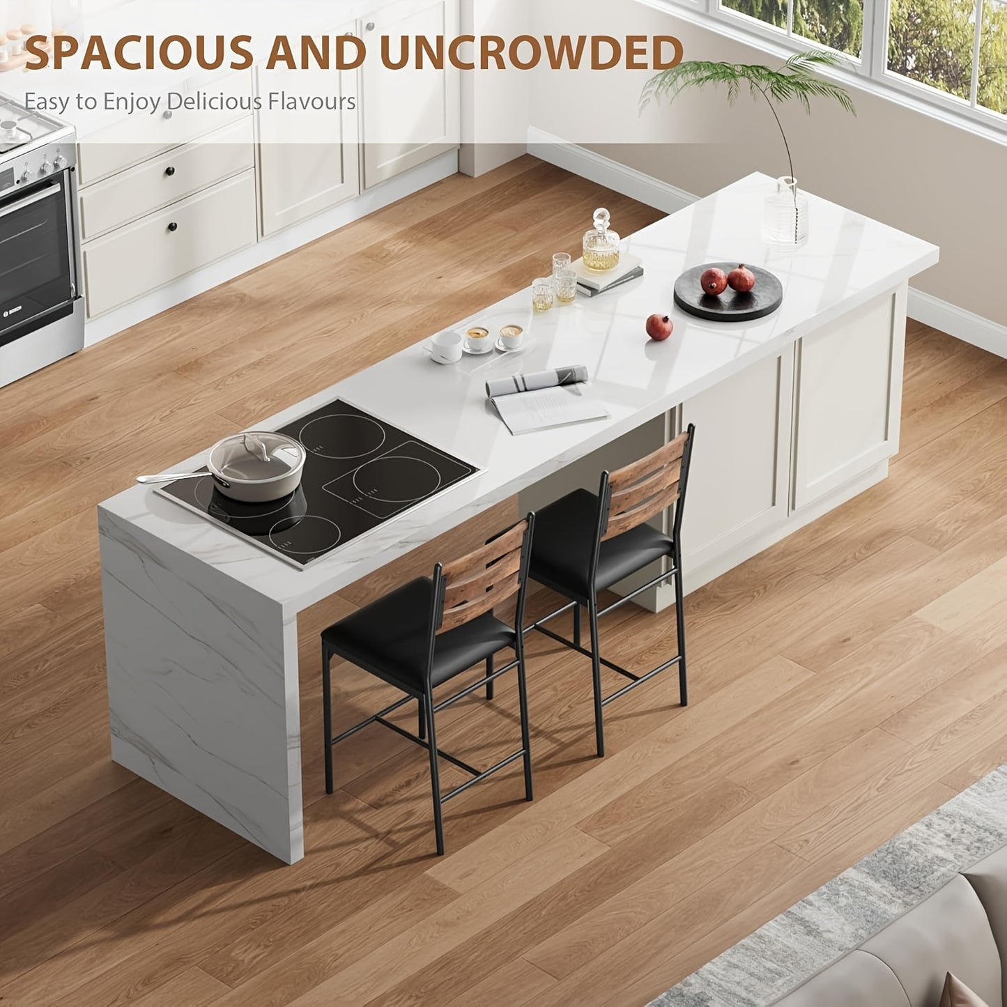 Barstoel – Barkruk – Barstoelen – Keukenstoel – Barkrukken – Kunstleer Zitting – Hardhouten Frame – Set van 2 – Met Rugleuning en Voetensteun