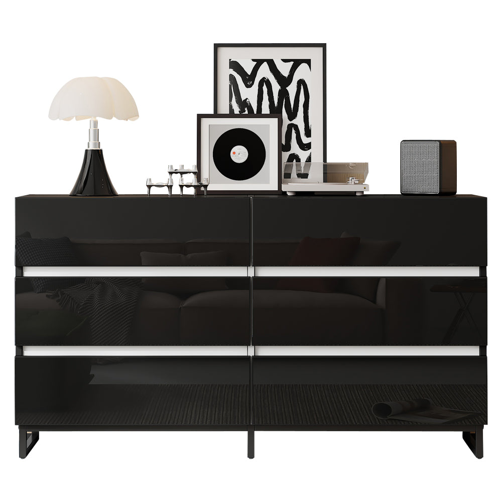 Dressoir – Buffet – Opbergkast – Ladekast – Commode – Zwart Met Gouden Accenten – 4 Deuren – Met Metalen Poten
