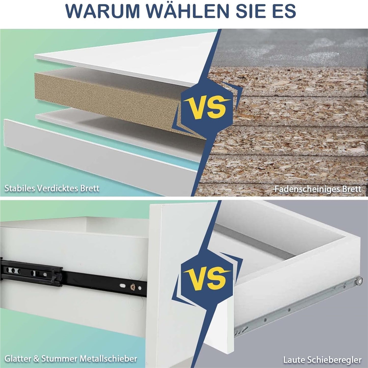 Bureau – Computertafel – Werkplek – Studietafel – Schrijftafel – Modern Wit Design – 110 x 60 x 76 cm – 4 Ruime Lades