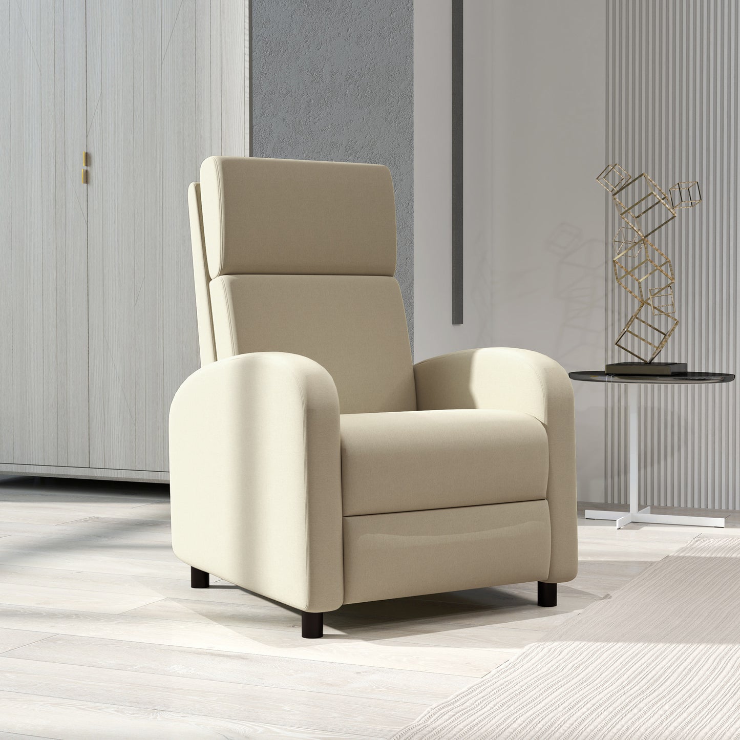 Relaxfauteuil – Relaxstoel – TV Stoel – Verstelbare Stoel – Fauteuil Crème – Verstelbare Rugleuning Tot 160° – Opklapbare Voetensteun