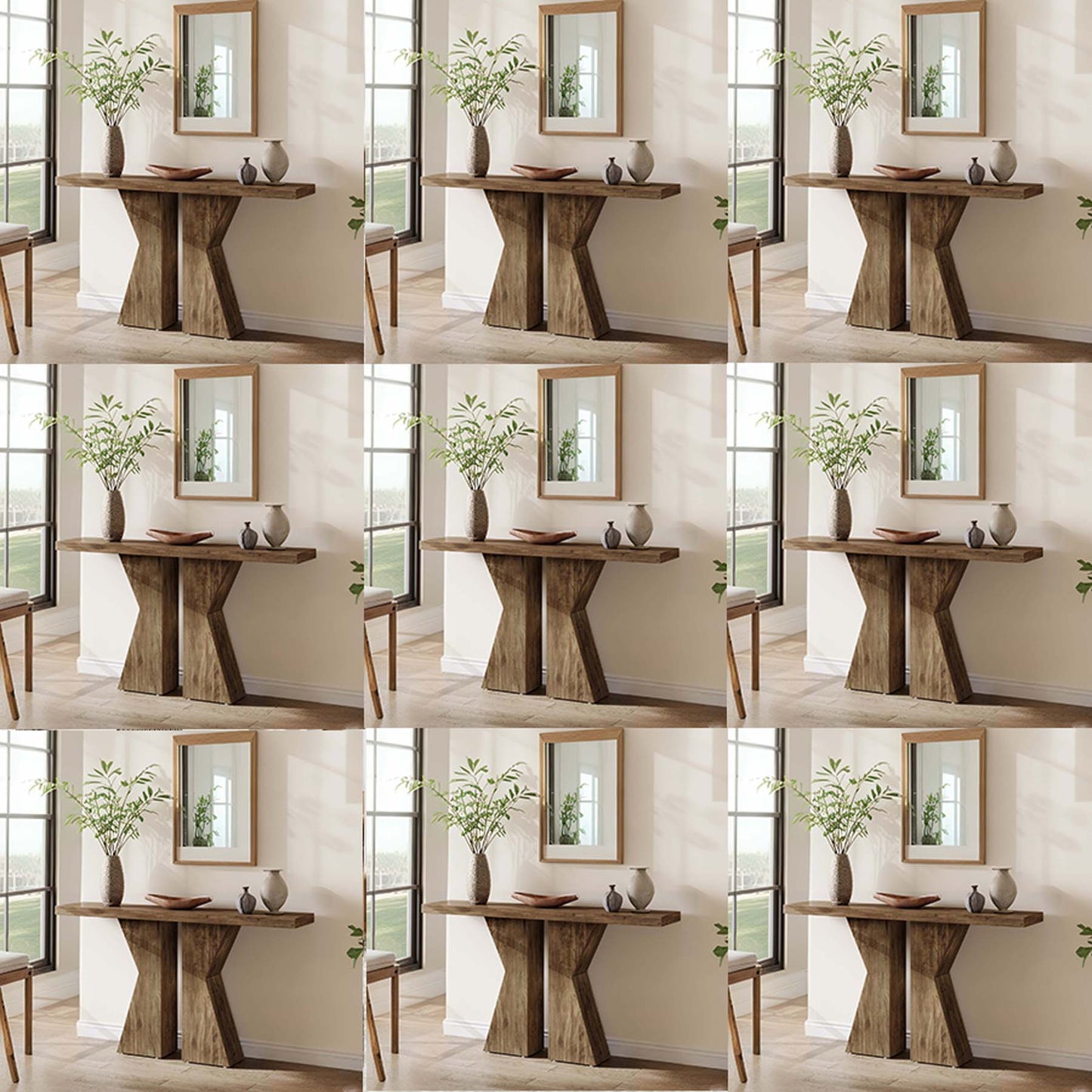 Moderne Sidetable – Haltafel – Gangtafel – Console Tafel – Smalle Wandtafel – Espresso Bruin – K-Vormig Frame – Verouderd MDF Blad – 140 cm – Engineered Wood – Zwart Metalen Poten