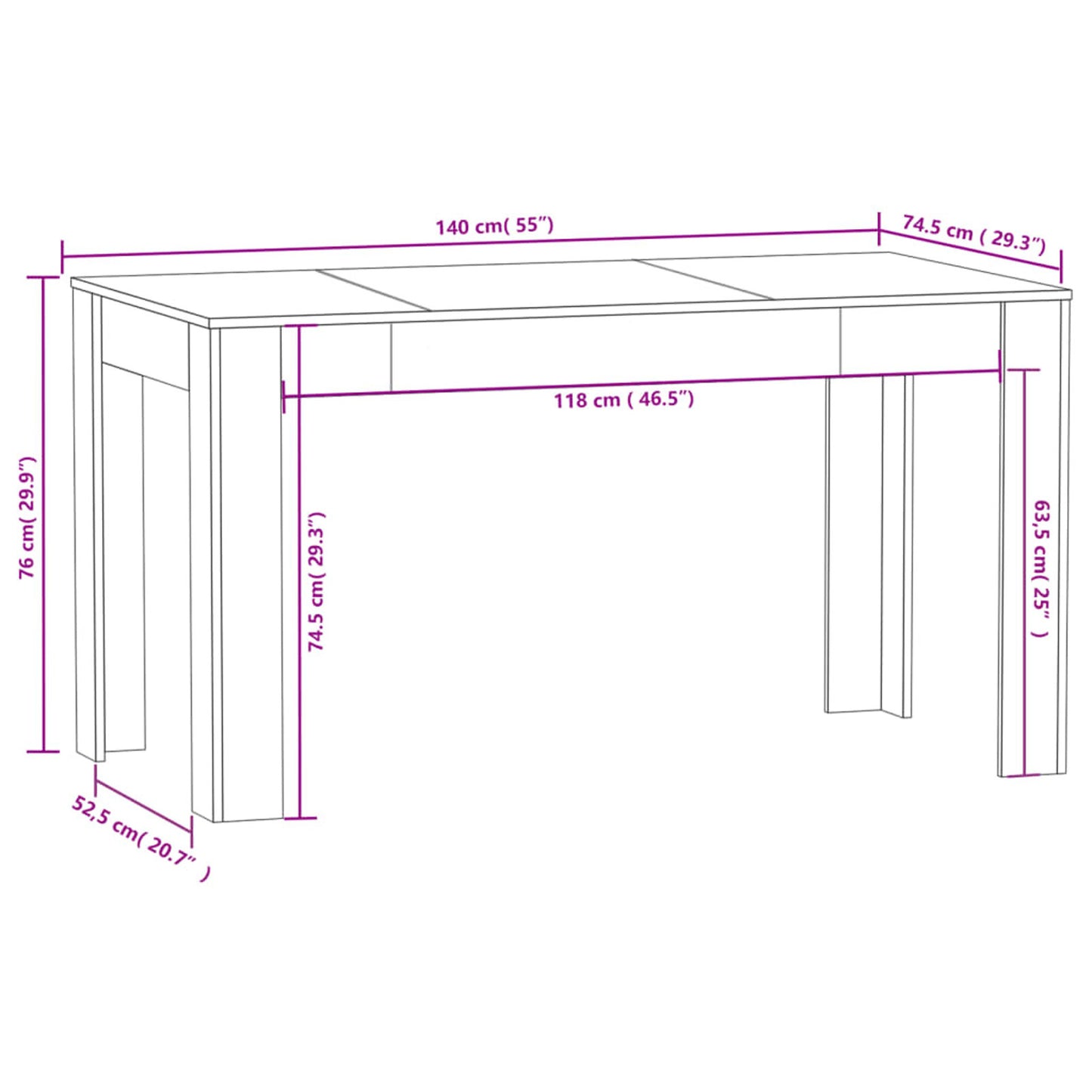 Eettafel – Keukentafel – Tafel – Woonkamertafel – Restauranttafel – Gerookt Eiken – 140x74,5x76 cm – Duurzaam & Onderhoudsvriendelijk