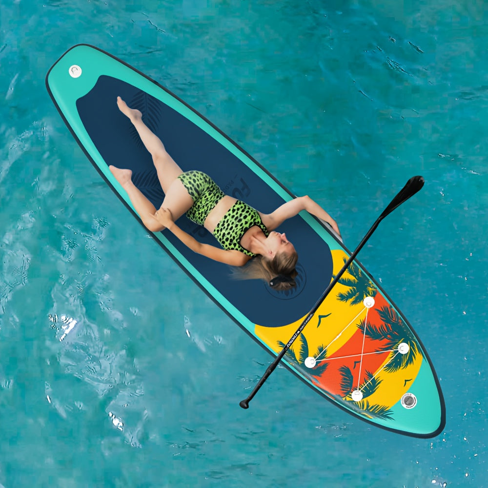 Opblaasbare Paddleboard – SUP Board – Stand Up Paddle – Inflatable Surfboard – Waterboard – Mintgroen Met Kokosnoot Print – 335x84x15 cm – Duurzaam PVC