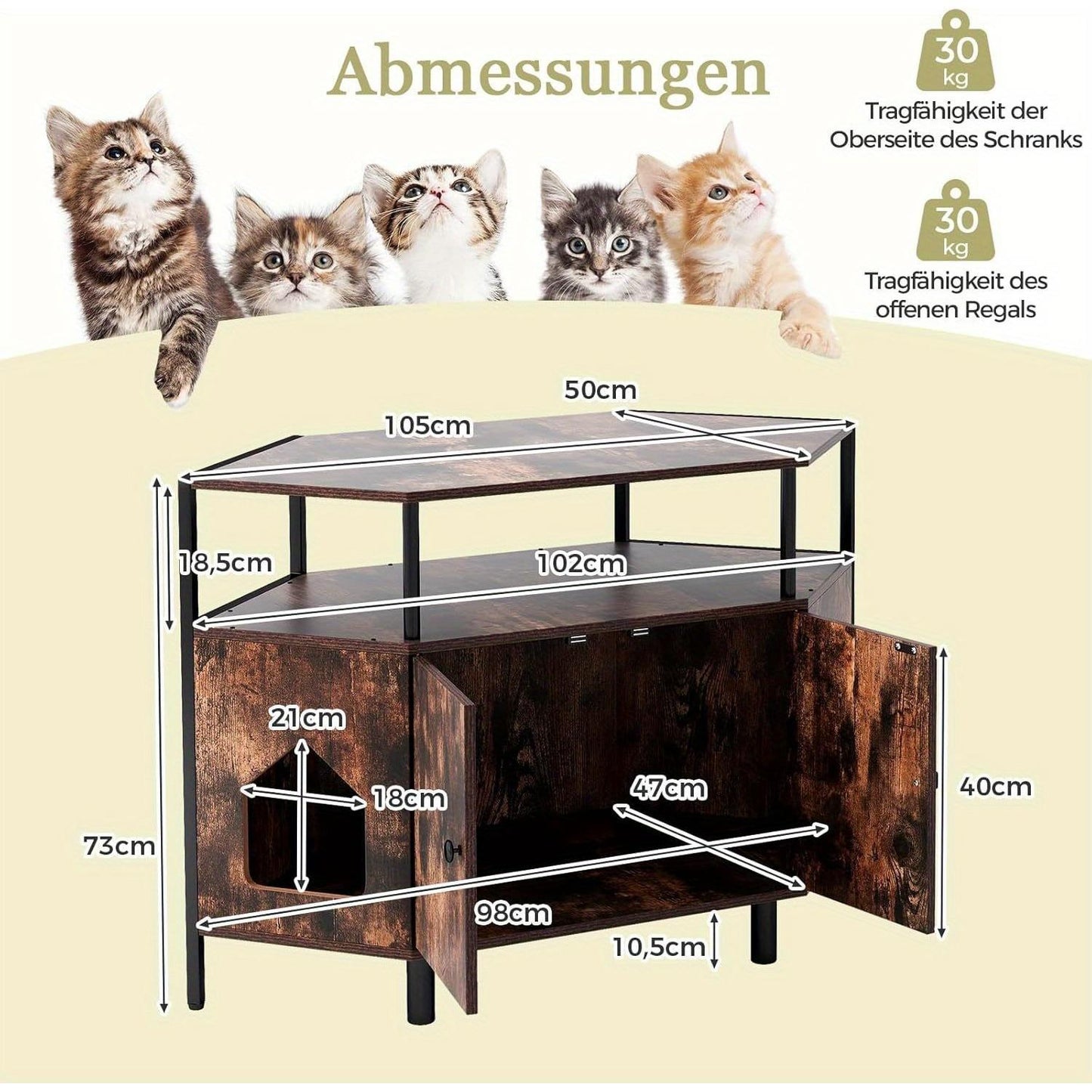 Kattenkast – Kattenbakmeubel – Kattenhuis – Kattenmeubel – Kattenhol – Bruin Houten Meubel – Dubbele Deuren & Metalen Poten