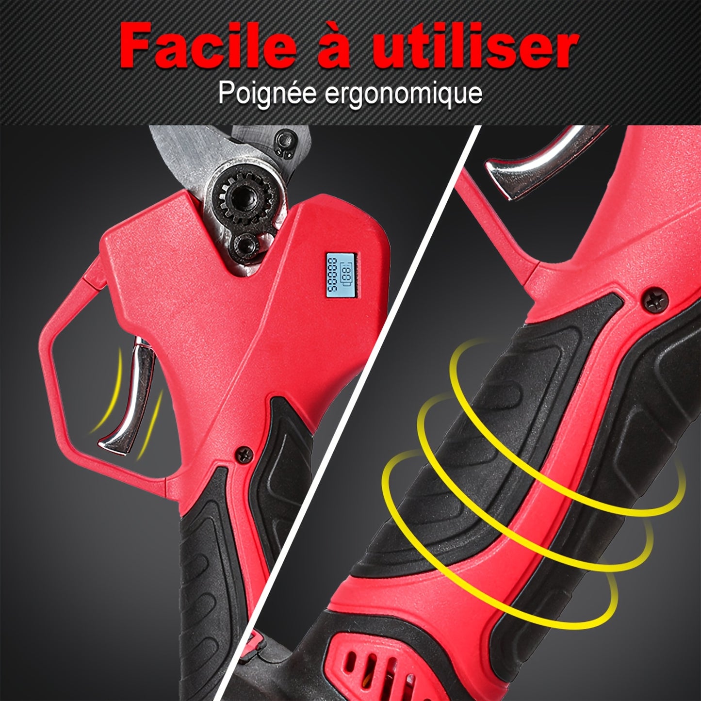 Elektrische Takkenschaar – Snoeischaar – Takkenknipper – Snoeigereedschap – Accu Snoeischaar – Met 2 Batterijen – 1000W Brushless Motor – Roestvrijstalen Messen & Digitaal Display