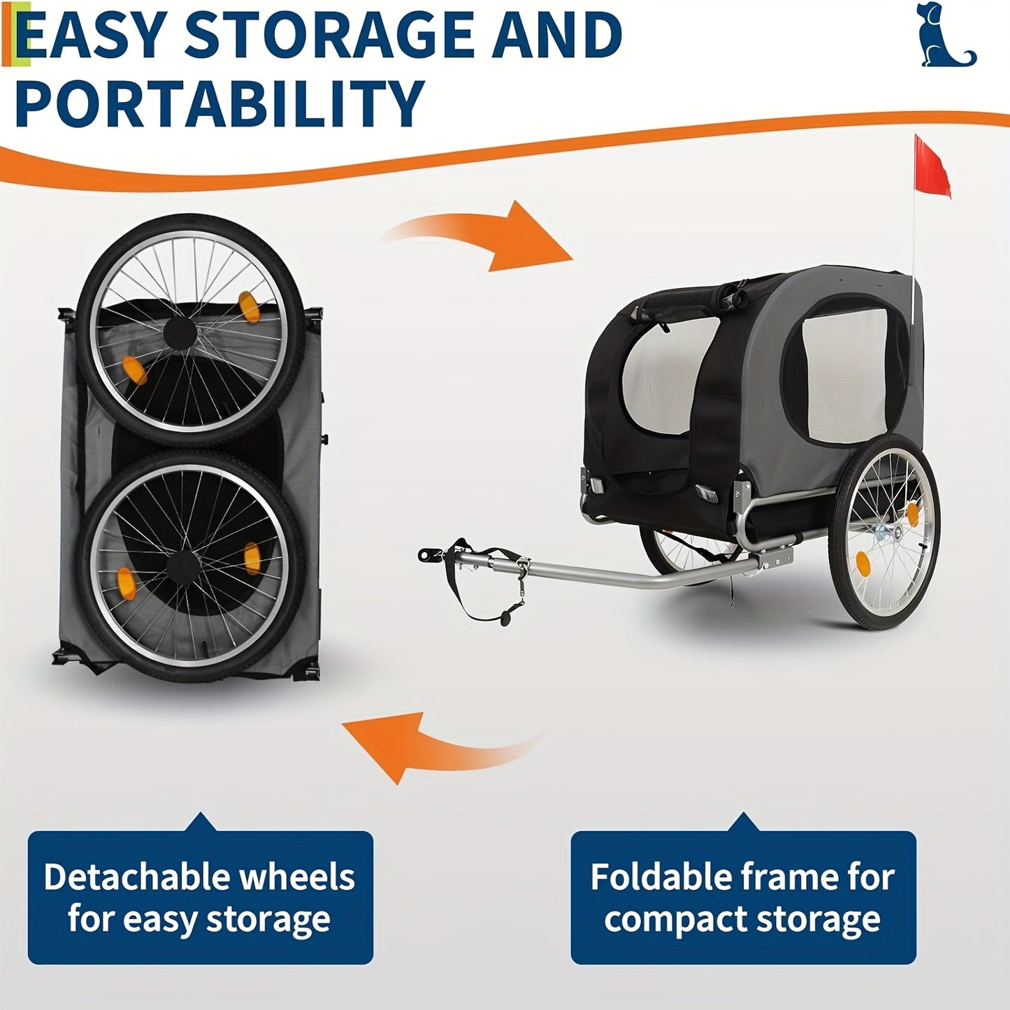 Hondenfietskar – Hondenkar – Fietskar – Hondenbuggy – Hondenaanhanger – Opvouwbaar – Geschikt voor Honden tot 40 kg – Stevig Stalen Frame – Quick Release Wielen