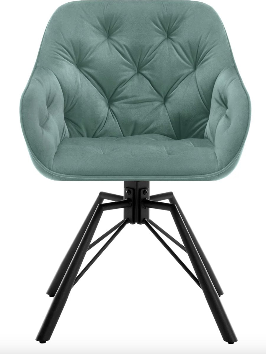 Eetkamerstoel - Set van 2 stoelen - Fluweel eetkamer stoel - Eettafel stoel - Fauteuil - Draaibaar - Velvet - Metalen poot - Turquoise