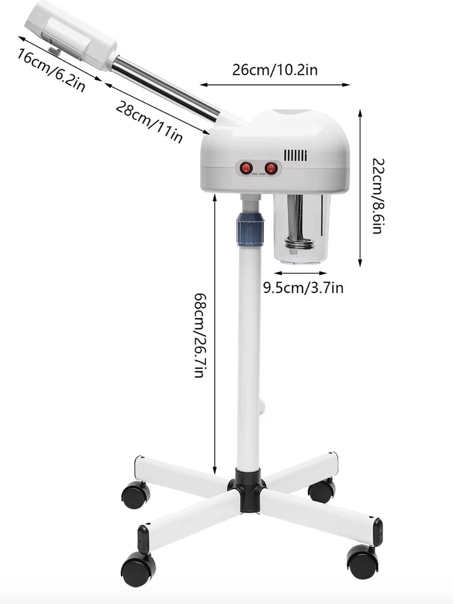 Gezichtsstomer - Stoom apparaat - Spray - Gezicht sauna - Huid bevochtiger - Schoonheidssalon - 750W - Op wielen - Wit