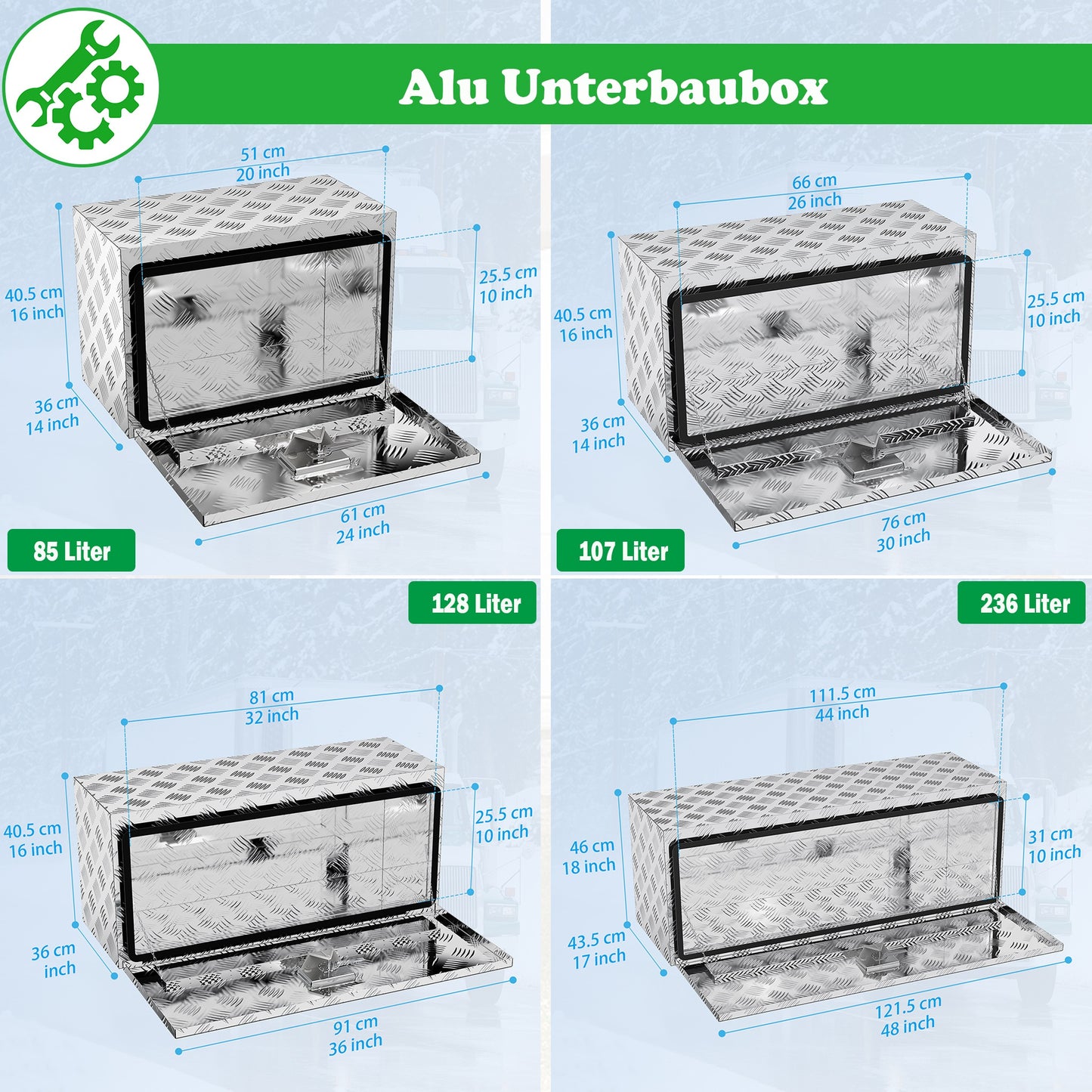 Gereedschapskist – Gereedschapskoffer – Toolbox – Opbergkist – Aluminium Opbergbox – 110L Inhoud – Met Pinionslot en Sleutels