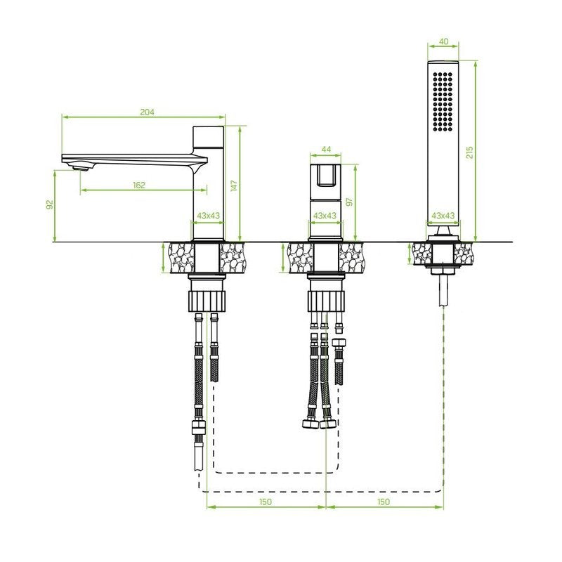 Vrijstaande Badkraan – Badmengkraan – Vloerkraan – Vloermontage – Baduitloop – Chroom Afwerking – Keramische Cartridge – Regendouche Functie