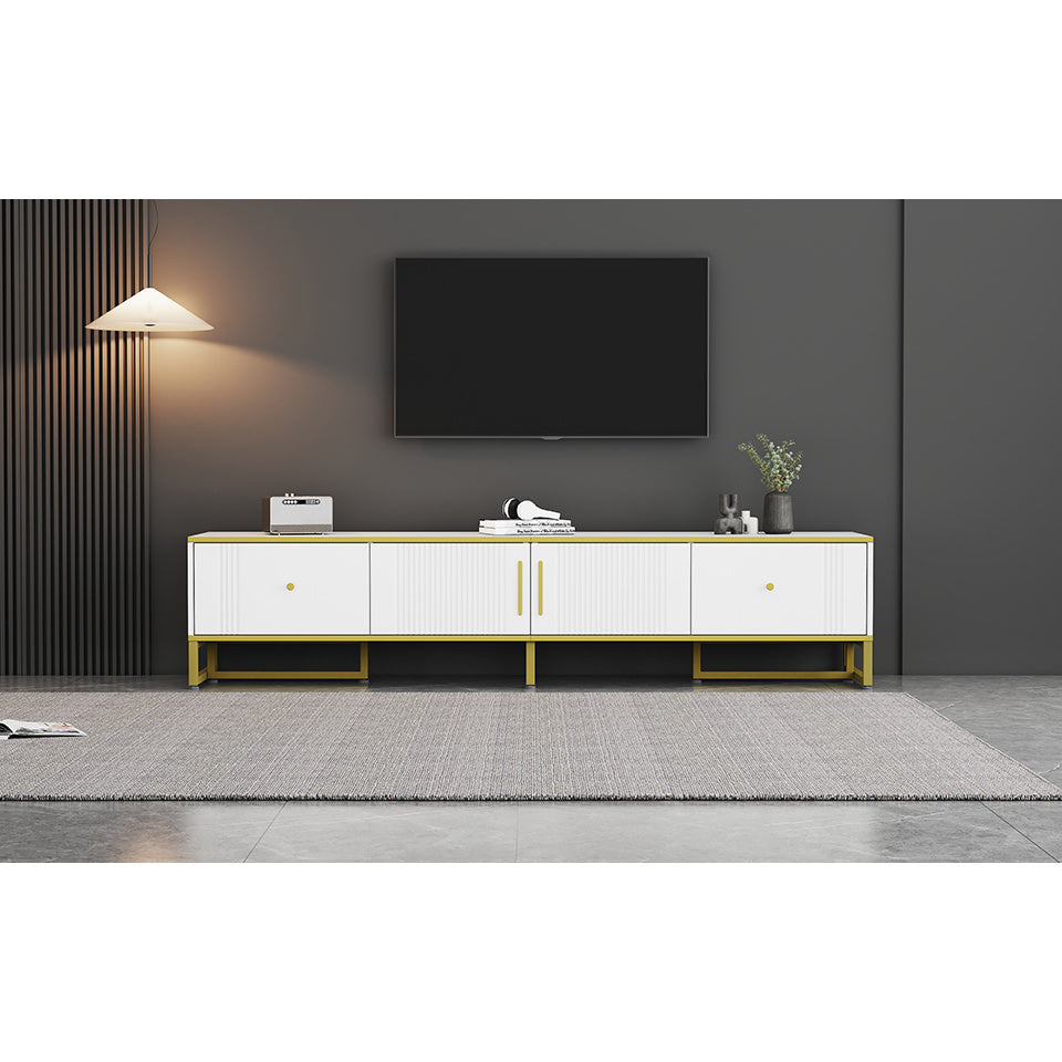 Tv Kast – TV Meubel – Lowboard – TV Dressoir – Media Meubel – Elegant Wit Met Gouden Rand – 180x40x40 cm – Voor Televisies Tot 80 Inch