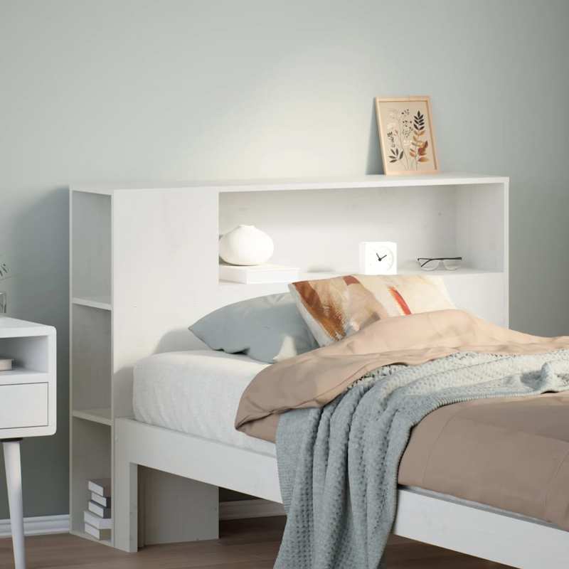Bedhoofdbord – Hoofdeinde – Hoofdbord – Bedhoofdeinde – Opberghoofdbord – Massief Grenenhout – 90 cm Breed – Met Opbergruimte en Witte Afwerking