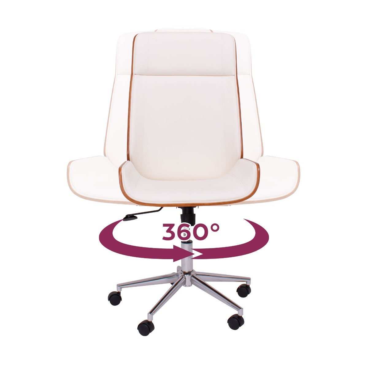 Bureaustoel – Kantoorstoel – Draaistoel – Executive Chair – Bureaustoelen – Wit Kunstleer – Parawood Frame – Verstelbare Zithoogte 109-119 cm – 360° Draaibaar