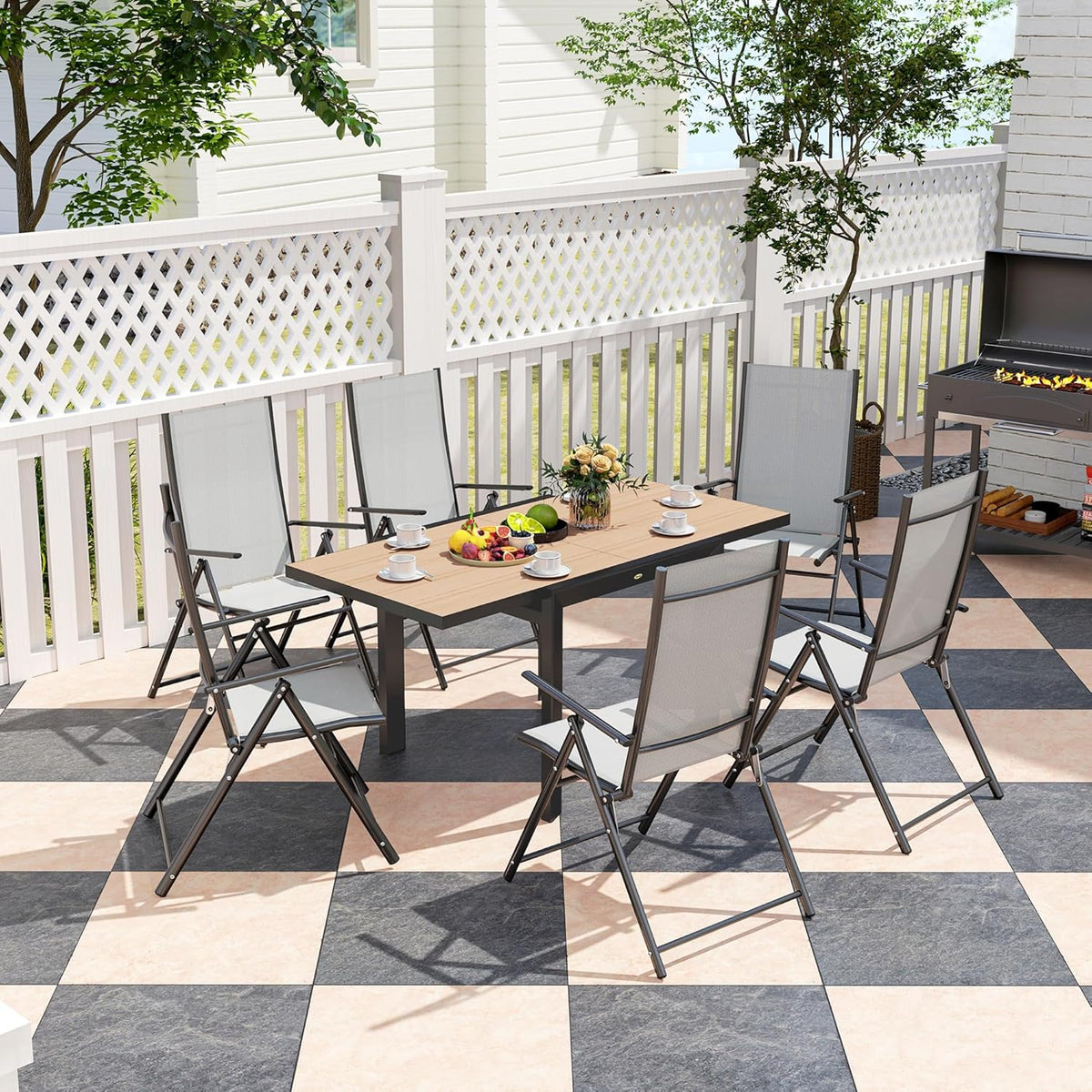 Outsunny Gartentisch Ausziehbarer Aluminium 80/160x80 cm Wetterfest Balcony Rutschfest Buffettisch Camping for 6 Persons Terrassentic Outdoor Esstisch für Garten, Terrasse Balcony Naturholz
