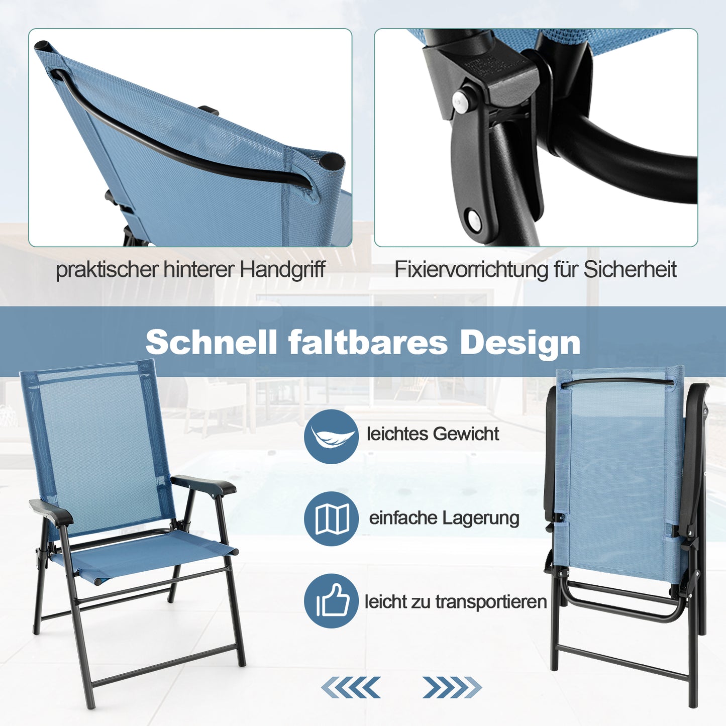 Tuinstoel – Terrasstoel – Lounge Stoel – Campingstoel – Inklapbaar – Met Metalen Frame – Comfortabel Sling Rugontwerp – Set Van 4
