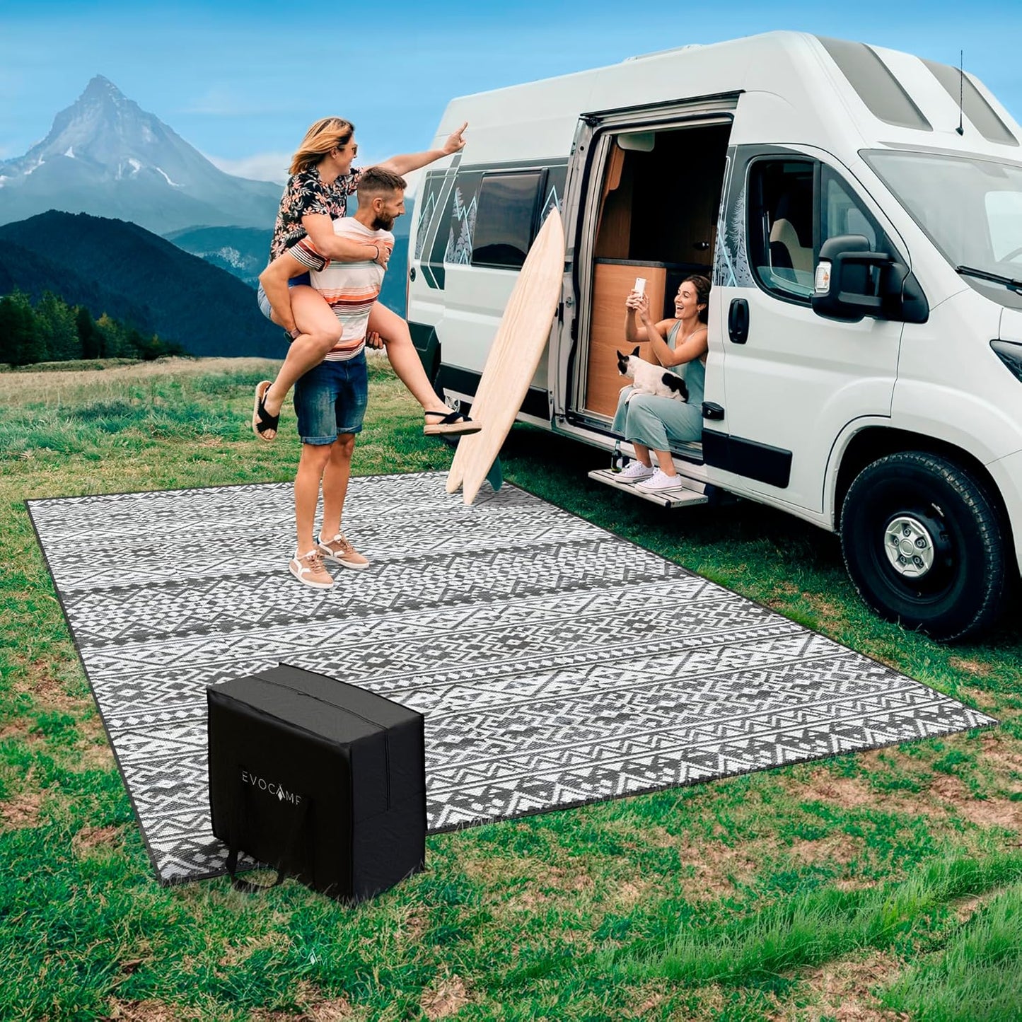 EVOCAMP Buitentapijt, waterdicht en lichtgewicht, picknickkleed zwart wit, buitenkleed camping, buitentapijt dubbelzijdig, buitentapijten patio zwart-wit, buitentapijten op dek (Grijs, 300 x 400 cm)