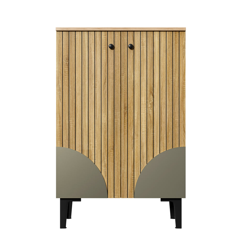 Schoenenkast – Schoenenrek – Schoenenkastje – Schoenopberger – Schoenmeubel – Modern – Ruimtebesparend – MDF Met Zwart Metalen Frame – 60x32x94 cm – Meerdere Planken – Deuren