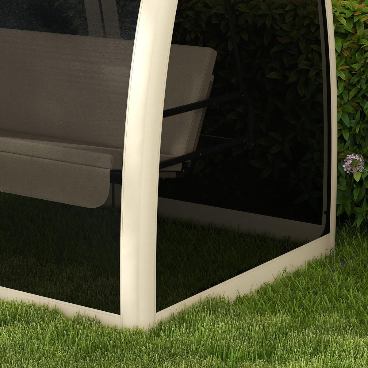 Outsuuny 2 in 1 Hollywoodschaukel mit Liegefunktion 3-Sitzer Gartenschaukel mit Baldachin, Mückennetz, Schaukelbank belast bis 300 kg, Gartenliege für Garten, Terrasse, 240 x 140 x 197 cm, Kaffee - QUORE