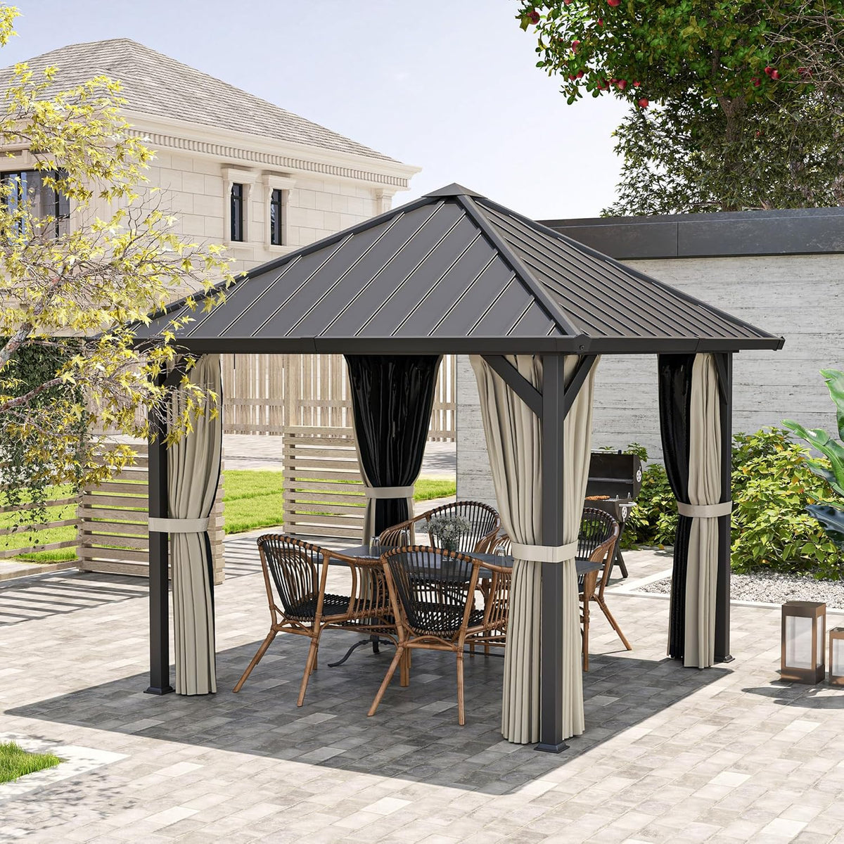 Tuinpaviljoen – Metalen Paviljoen – Tuinoverkapping – Buitenverblijf – Hardtop Paviljoen – Waterdicht Hardtop Dak – Stevig Metalen Frame 304x304 cm