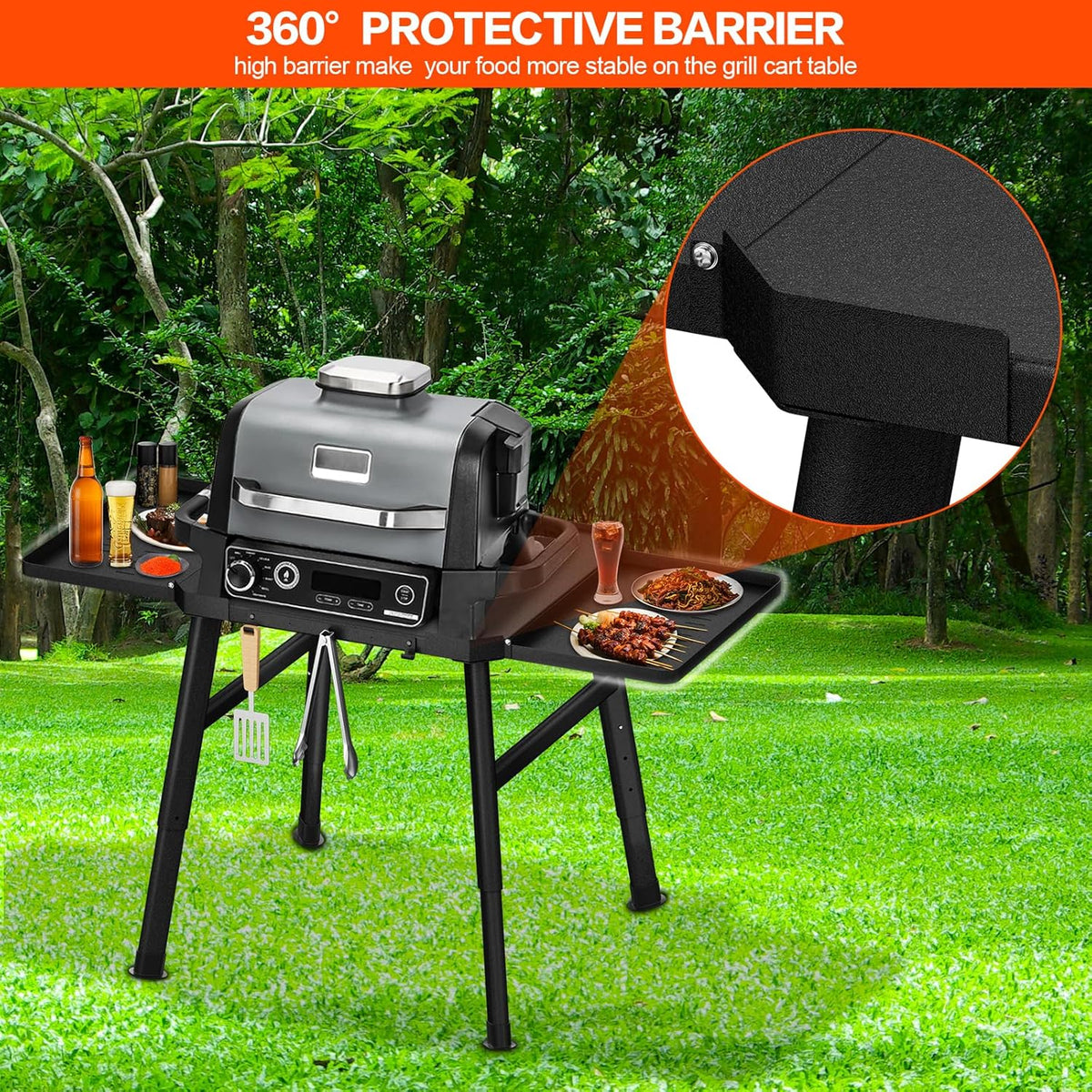 Grillstandaard voor Ninja Woodfire buitenoven serie en grillstandaard, beweegbare standaard voor Ninja Woodfire met bijzettafel, pizzaovenstandaard, barbecue-accessoires