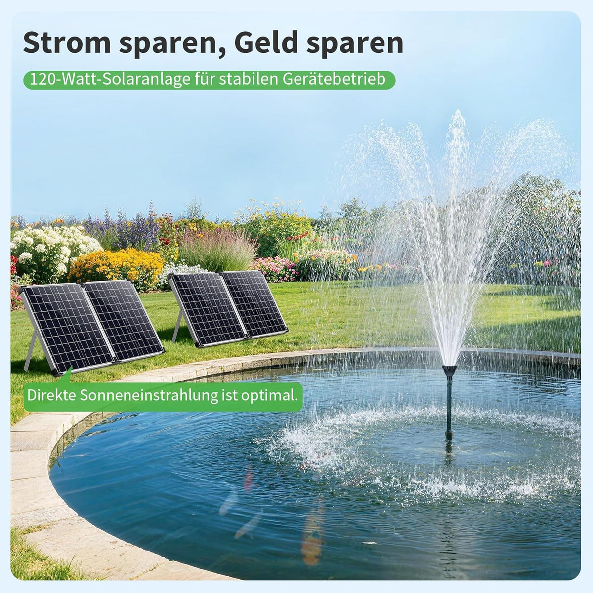 POPOSOAP Waterpomp op zonne-energie met vijverfilter, 120 W vijverfilter op zonne-energie met fonteinpomp, waterstroom instelbaar, voor buitenvijver, vistank, zwembad, tuin, waterspel