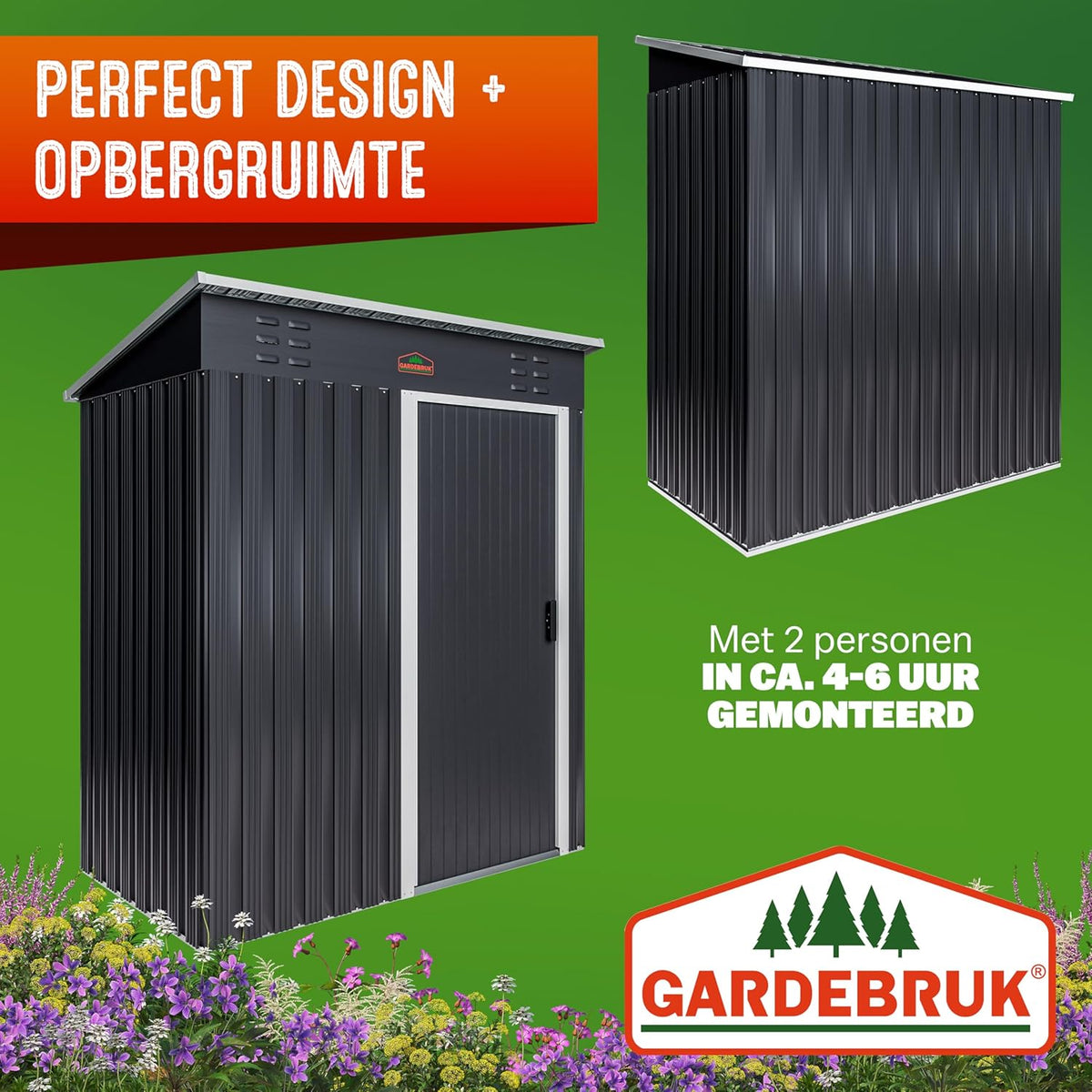 GARDEBRUK Garden house 185x165x90cm 1.5m2 Sliding Door 20kg Tool Holder Safety Gloves Ventilation Stainless Steel Sloping Roof Anthracite - QUORE