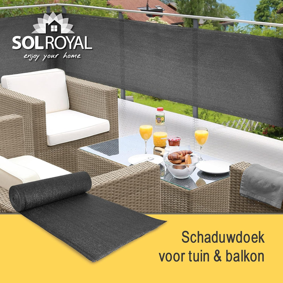 Sol Royal Zichtbreeknet Antraciet SG 80 Balkonscherm Zichtdoek 5000x200cm - Omheining 165 g/mΒ² - Balkondoek Tuinnet zonwerend HDPE - Inclusief Kabelbinders
