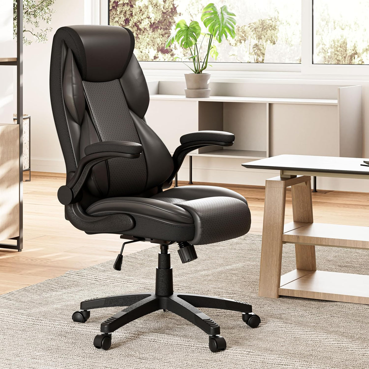 Bureaustoel – Kantoorstoel – Computerstoel – Gamestoel – Office Chair – PU-leder – 90° Opklapbare Armleuningen – Ergonomische Lendensteun