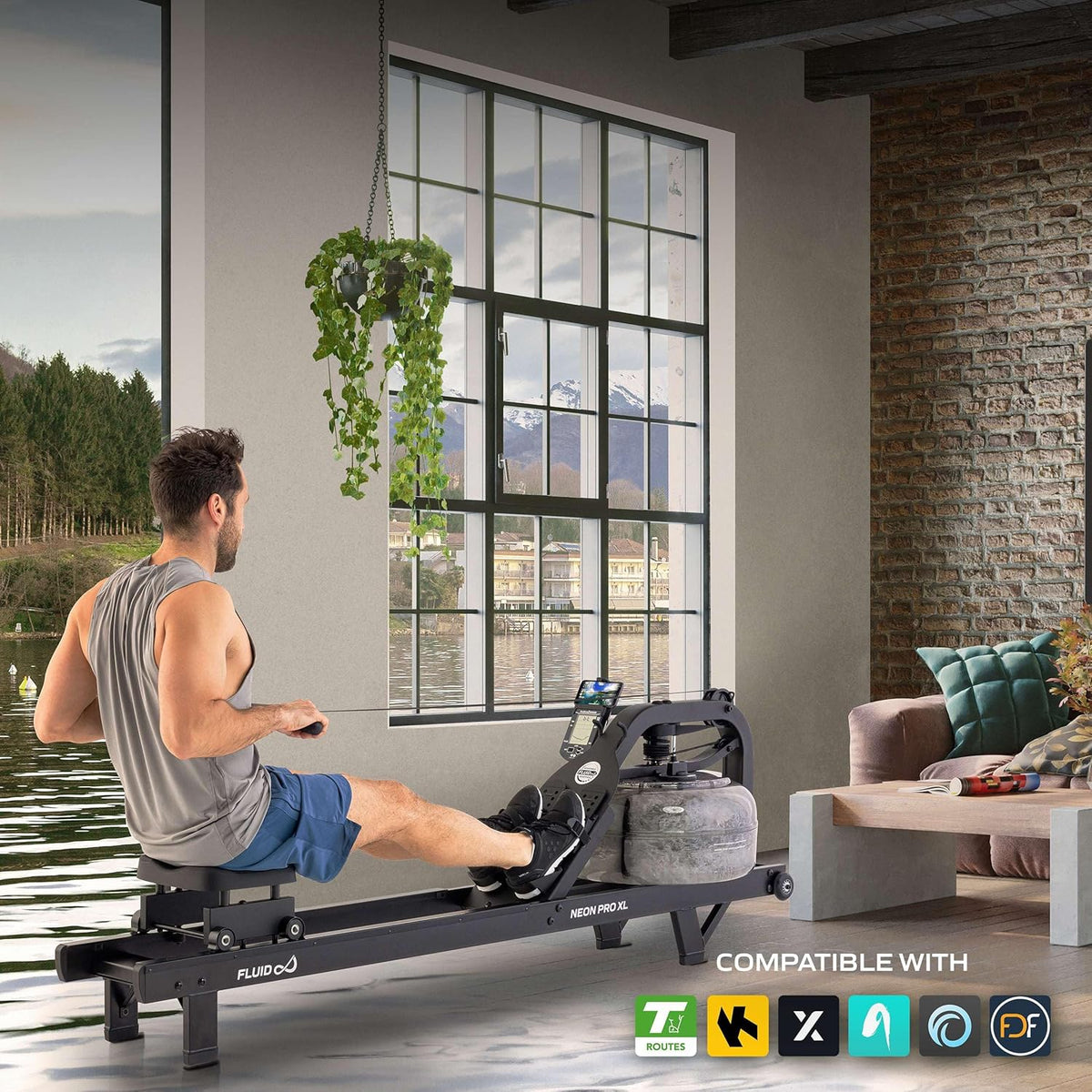 Fluid Rower Neon Pro XL Rowing Machine - Rowing Machine with 10 Resistors - Ergonomic Grip - Water Resistance - Rowing Machine for Home - QUORE