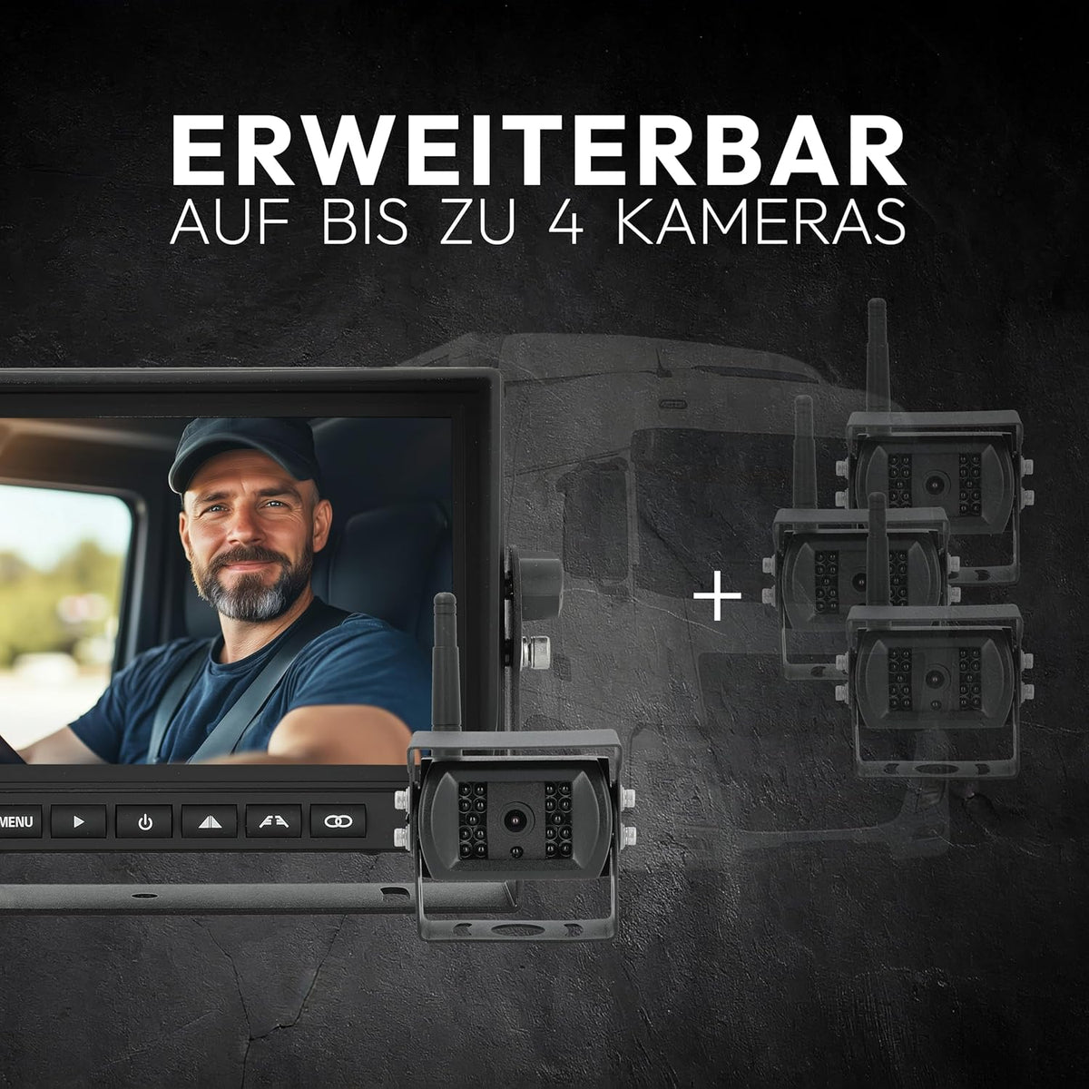 VSG24 24145 – 7" Draadloos PROFI Achteruitrijdsysteem voor RV & Truck, Camera Set, Afstandslijn Display, Nachtzicht, 120° Hoek, 12V, e-Approval, IP68